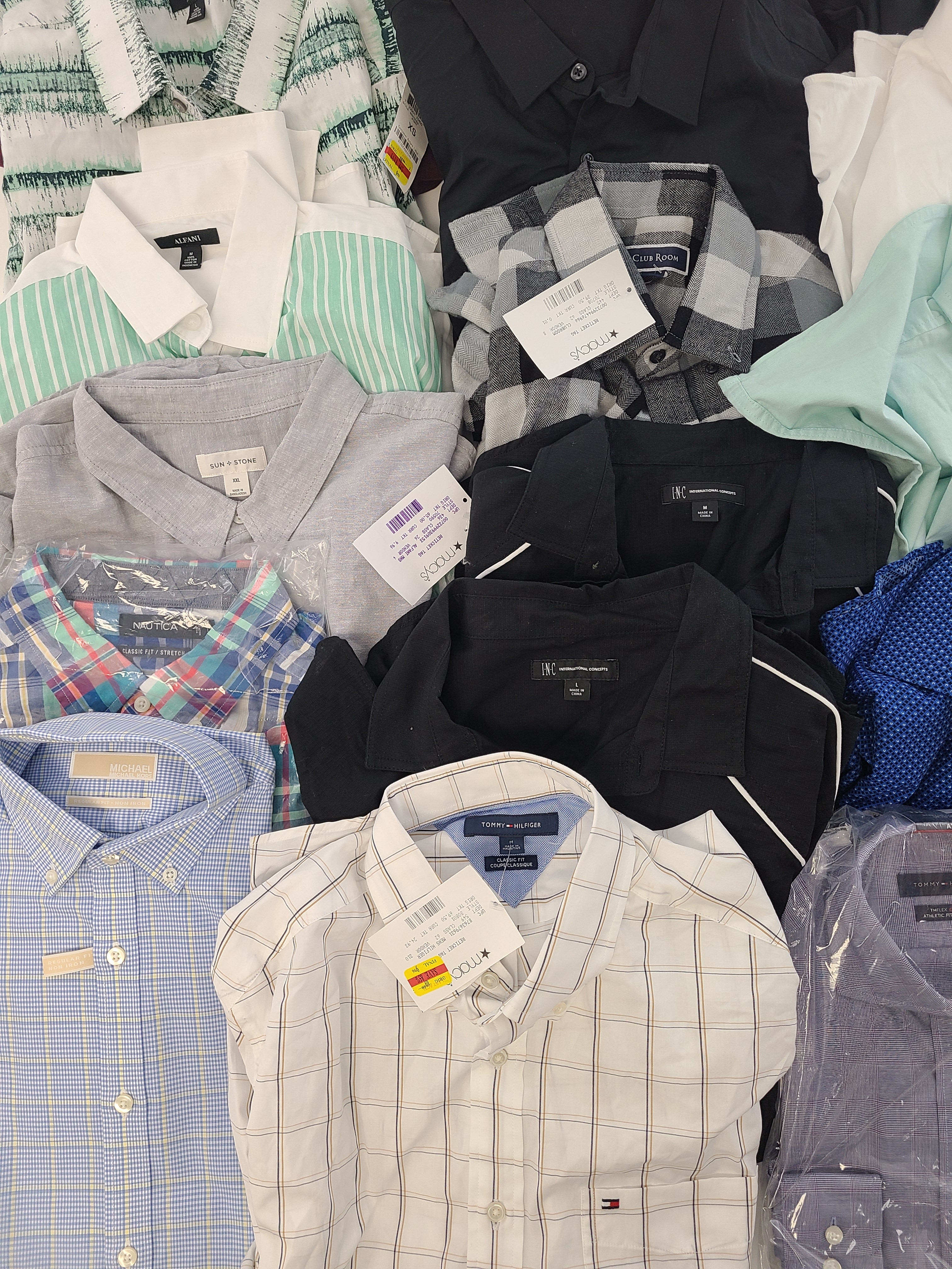 Men's Clothing Wholesale Lot MICHAEL KORS, Tommy Hilfiger, Nautica, Society of Threads, Club Room, Sun+Stone and more 26 Units, Shelf Pulls, MSRP $1,505.50