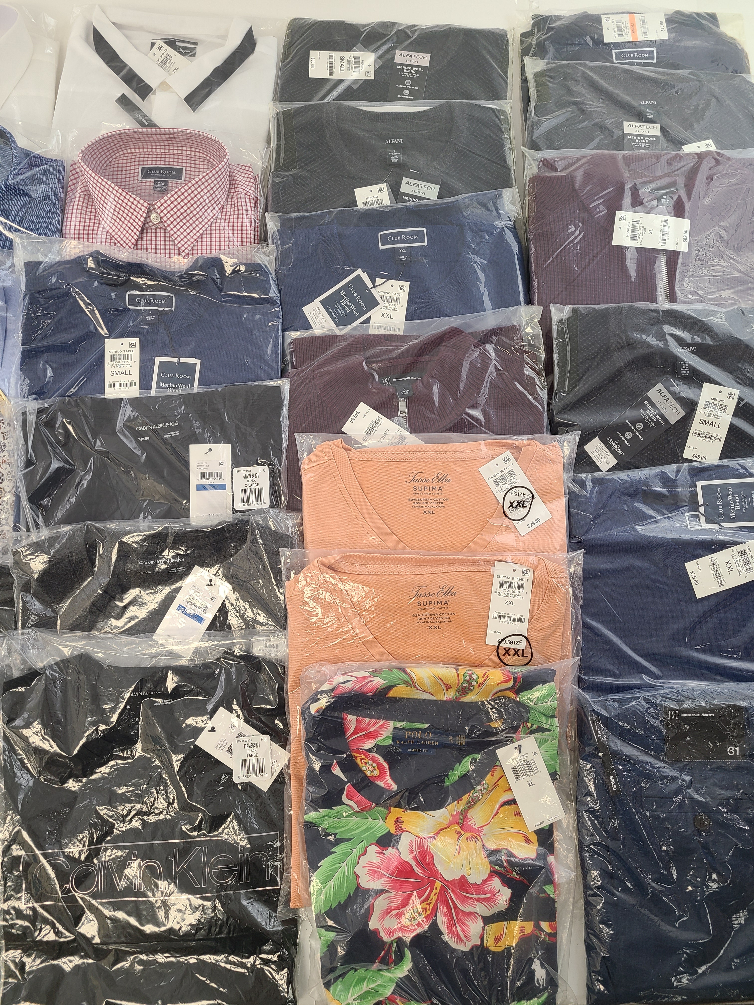 Men's Clothing Wholesale Lot Polo Ralph Lauren, CALVIN KLEIN, Tasso Elba, Club Room and more, 25 Units, New, MSRP $1,512.00