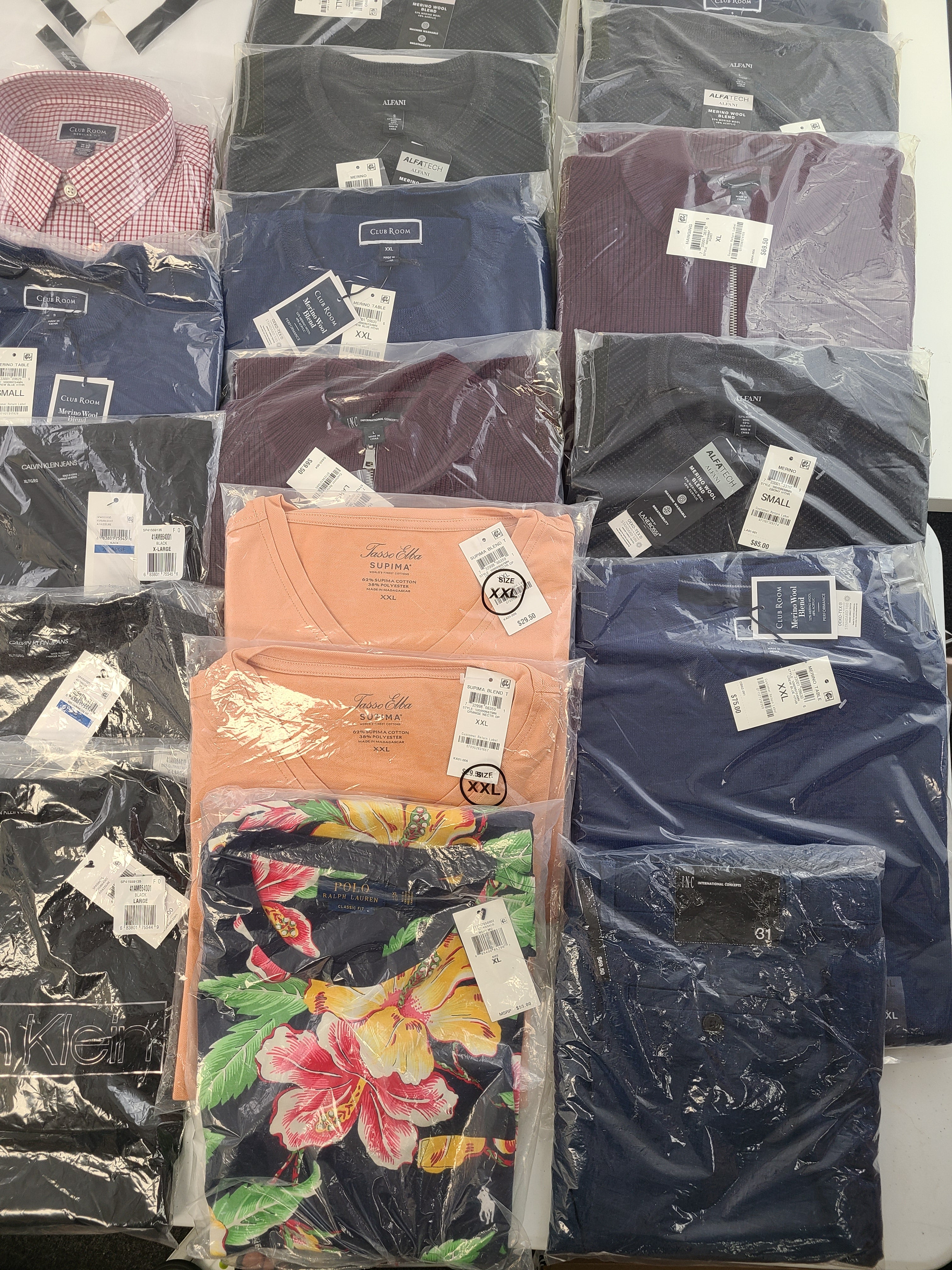 Men's Clothing Wholesale Lot Polo Ralph Lauren, CALVIN KLEIN, Tasso Elba, Club Room and more, 25 Units, New, MSRP $1,512.00