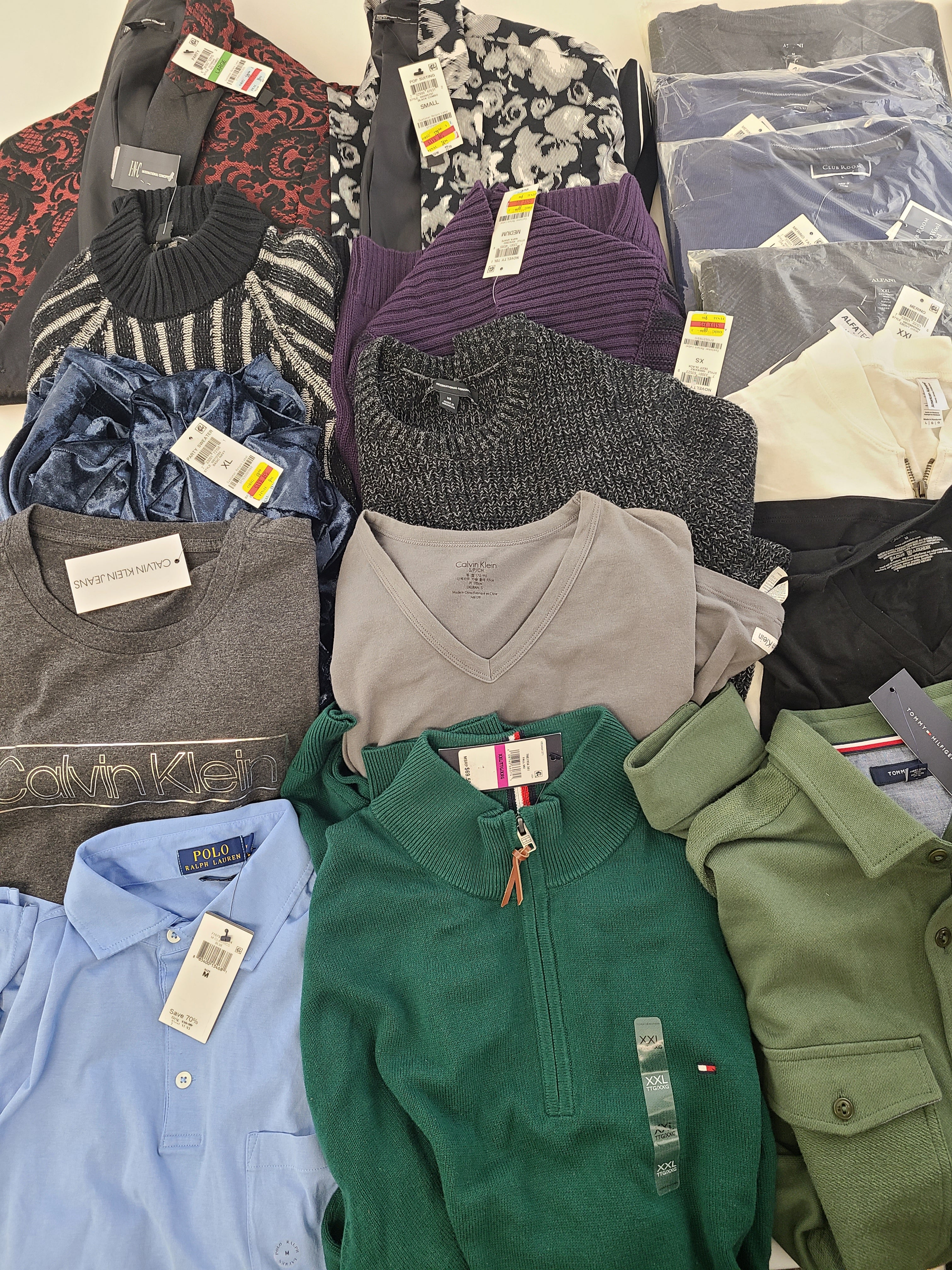 Men's Clothing Wholesale Lot Polo Ralph Lauren, CALVIN KLEIN, TOMMY HILFIGER, Tasso Elba, AMERICAN APPAREL, Club Room, ALFANI and more, 25 Units, Shelf Pull, MSRP $1,844.50