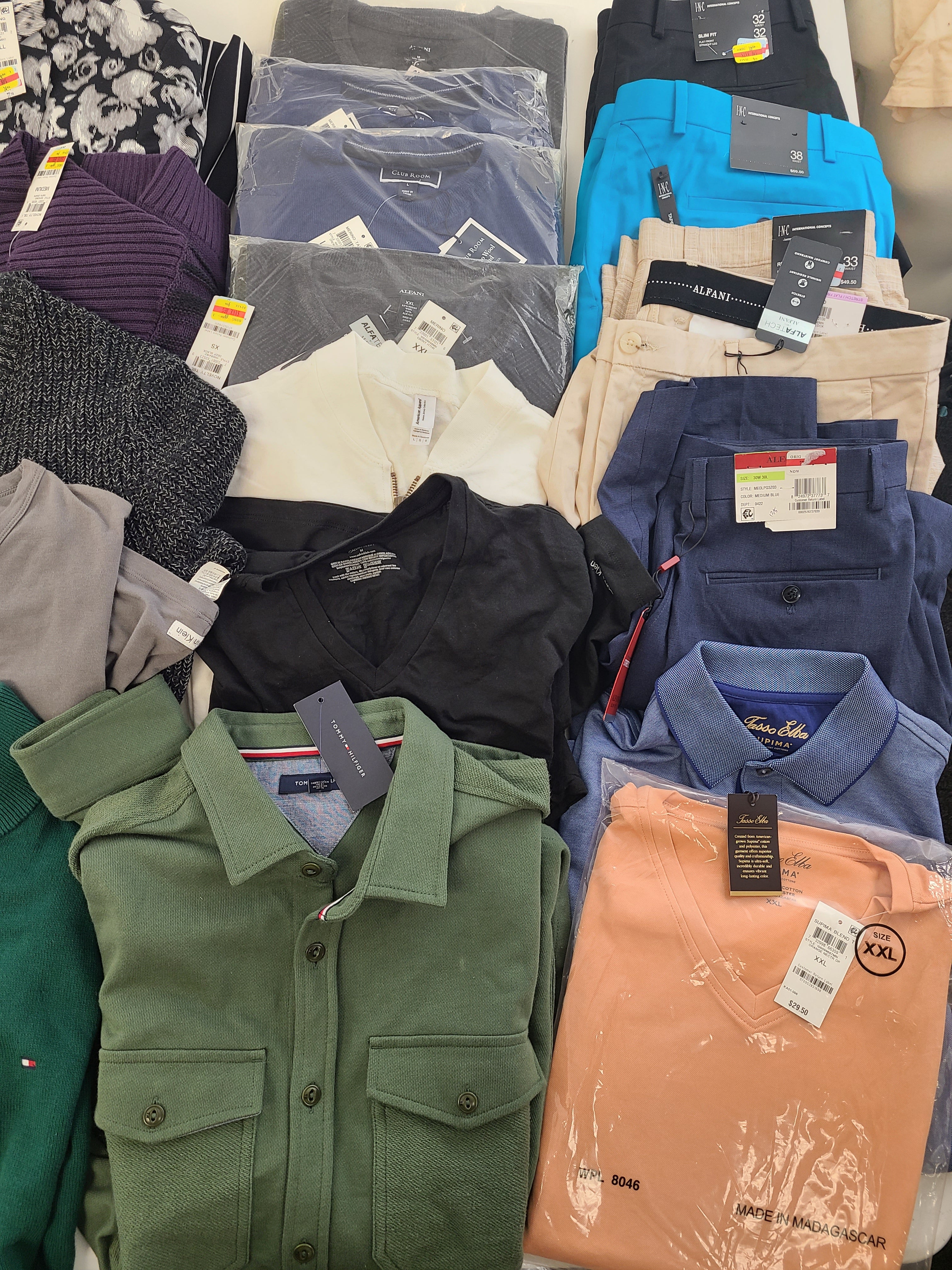 Men's Clothing Wholesale Lot Polo Ralph Lauren, CALVIN KLEIN, TOMMY HILFIGER, Tasso Elba, AMERICAN APPAREL, Club Room, ALFANI and more, 25 Units, Shelf Pull, MSRP $1,844.50