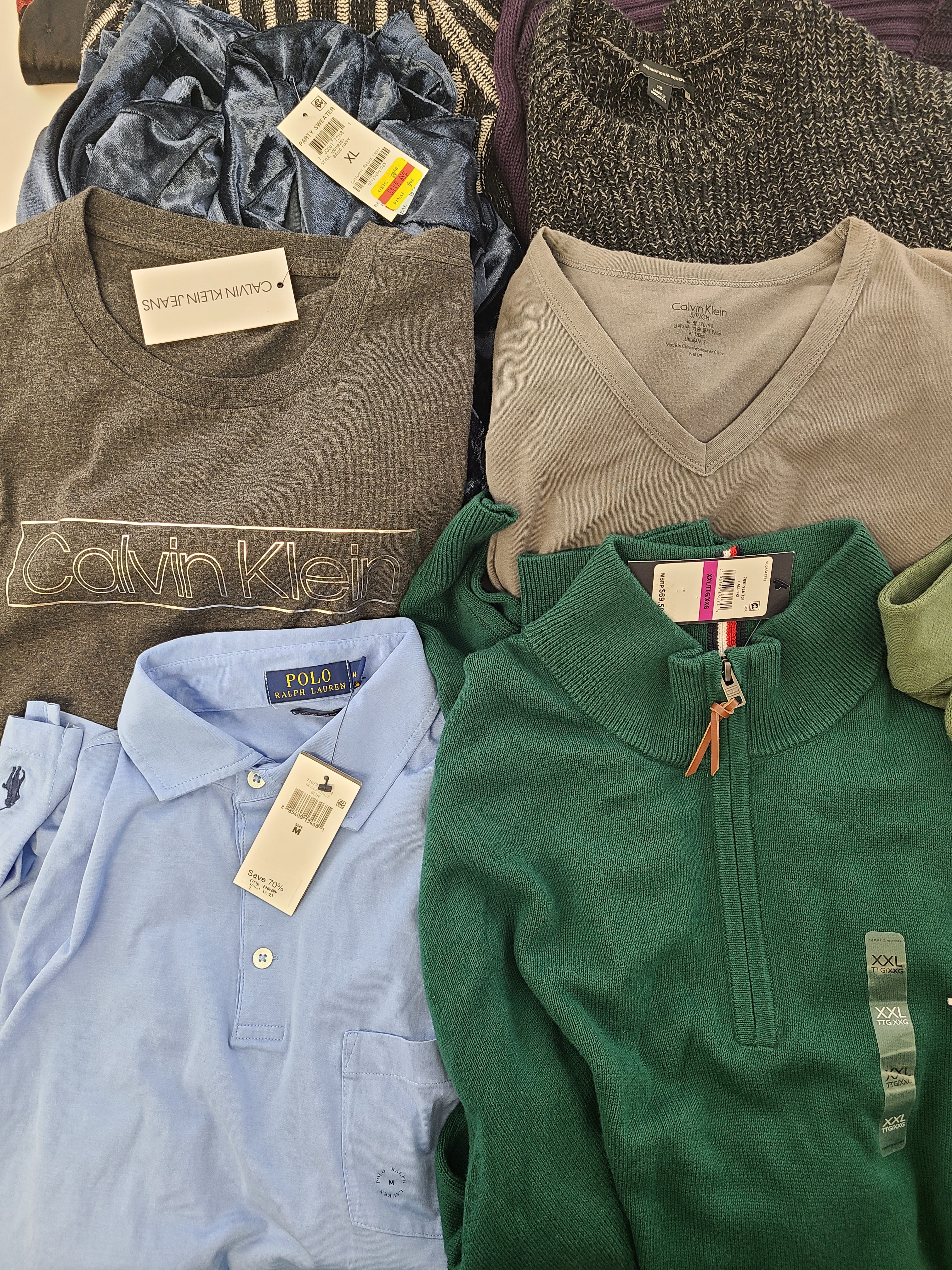 Men's Clothing Wholesale Lot Polo Ralph Lauren, CALVIN KLEIN, TOMMY HILFIGER, Tasso Elba, AMERICAN APPAREL, Club Room, ALFANI and more, 25 Units, Shelf Pull, MSRP $1,844.50