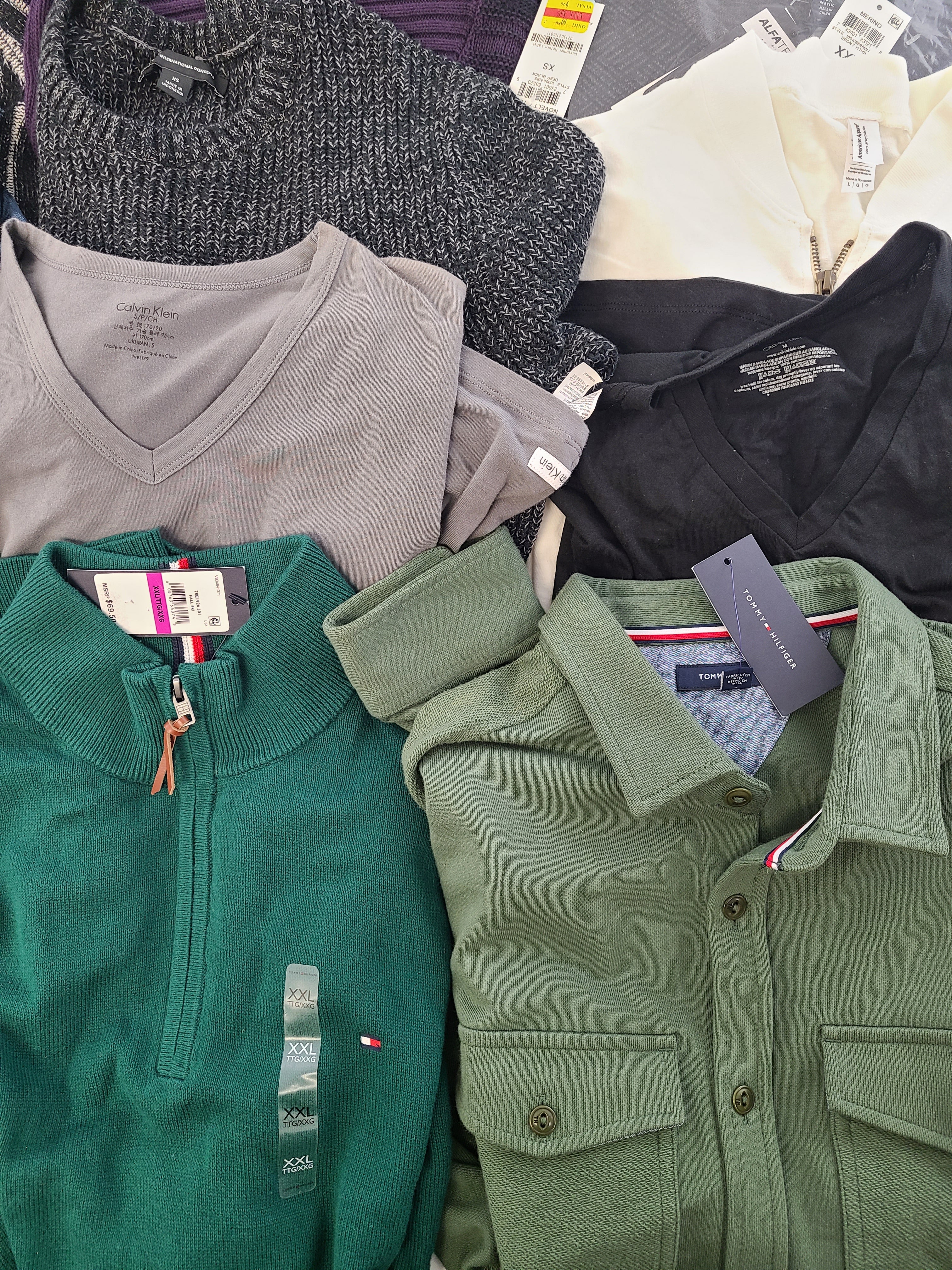Men's Clothing Wholesale Lot Polo Ralph Lauren, CALVIN KLEIN, TOMMY HILFIGER, Tasso Elba, AMERICAN APPAREL, Club Room, ALFANI and more, 25 Units, Shelf Pull, MSRP $1,844.50