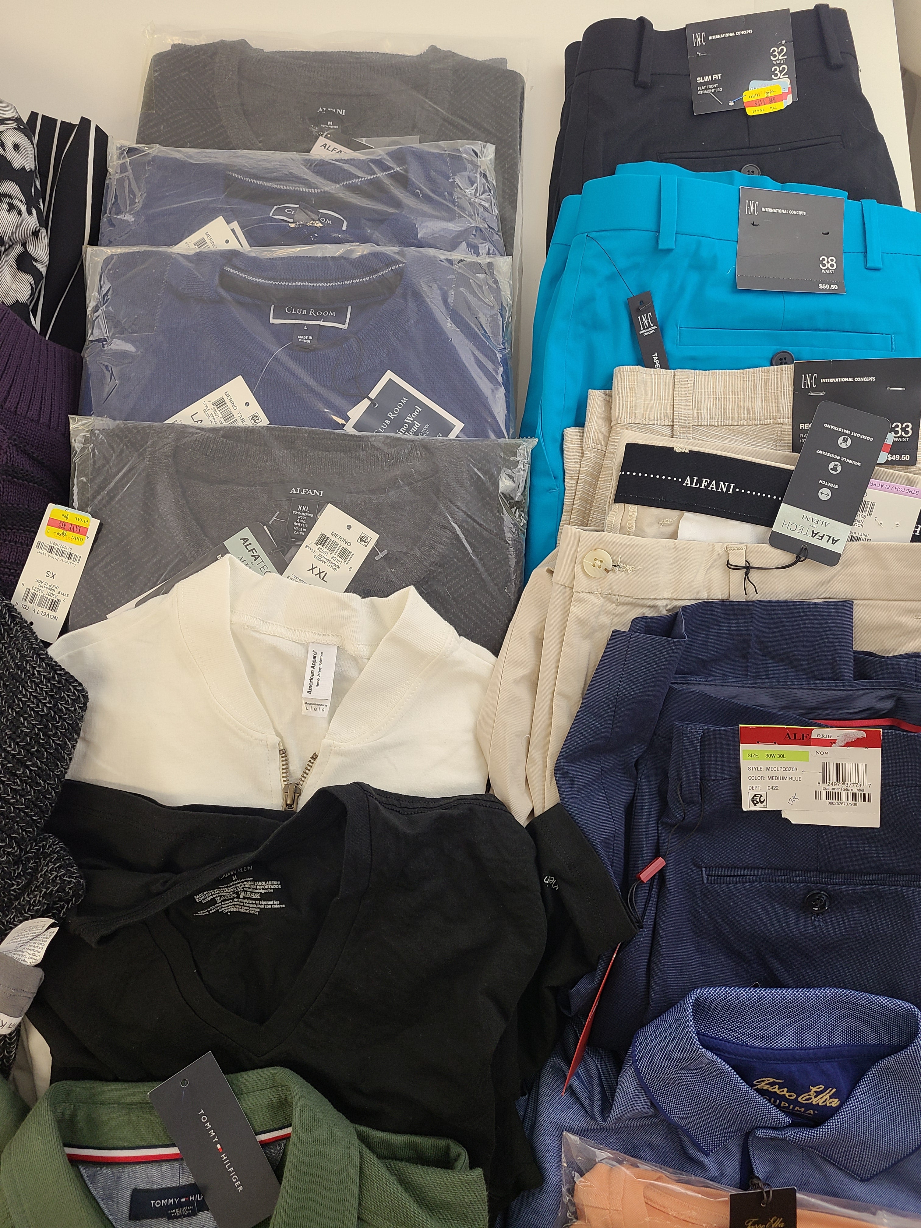 Men's Clothing Wholesale Lot Polo Ralph Lauren, CALVIN KLEIN, TOMMY HILFIGER, Tasso Elba, AMERICAN APPAREL, Club Room, ALFANI and more, 25 Units, Shelf Pull, MSRP $1,844.50