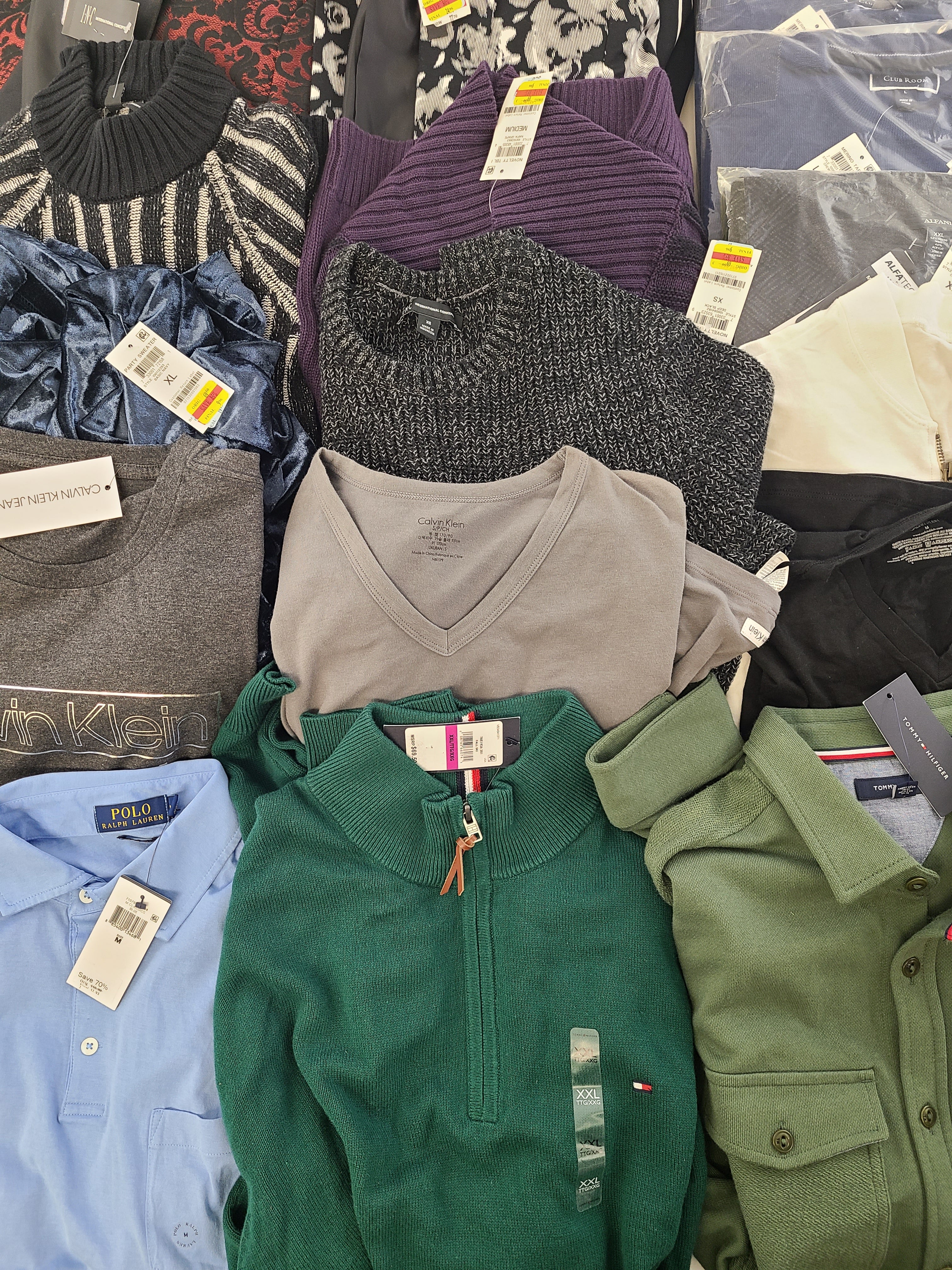 Men's Clothing Wholesale Lot Polo Ralph Lauren, CALVIN KLEIN, TOMMY HILFIGER, Tasso Elba, AMERICAN APPAREL, Club Room, ALFANI and more, 25 Units, Shelf Pull, MSRP $1,844.50