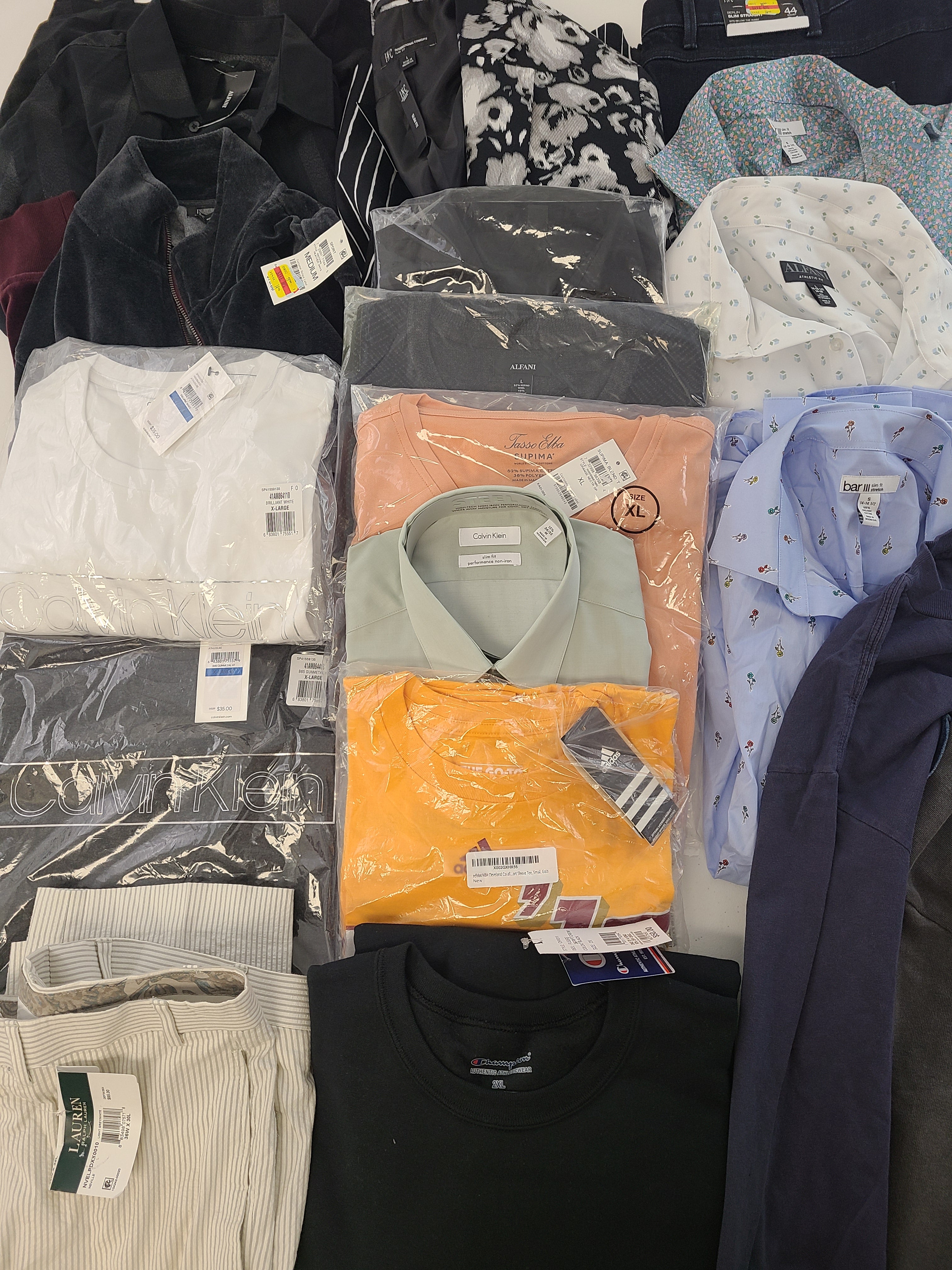 Men's Clothing Wholesale Lot Lauren Ralph Lauren, Adidas, Calvin Klein, Champion, American Apparel and more, 25 Units, Shelf Pulls, MSRP $1,611.48