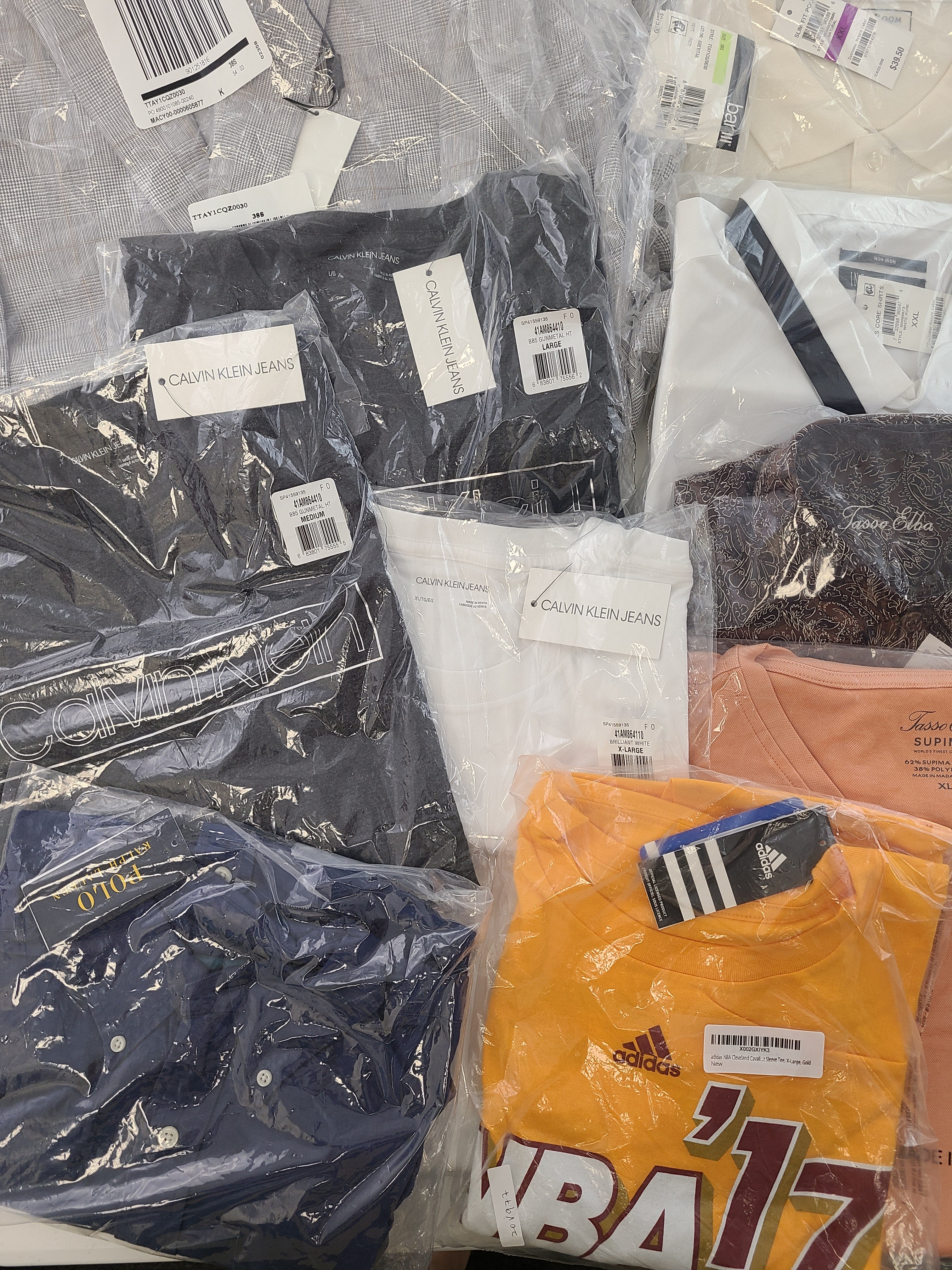 Men's Clothing  Wholesale Lot Polo Ralph Lauren, Calvin Klein, Adidas, Tasso Elba, Club Room, INC, Bar III and more, 25 Units, New, MSRP $1,780.99