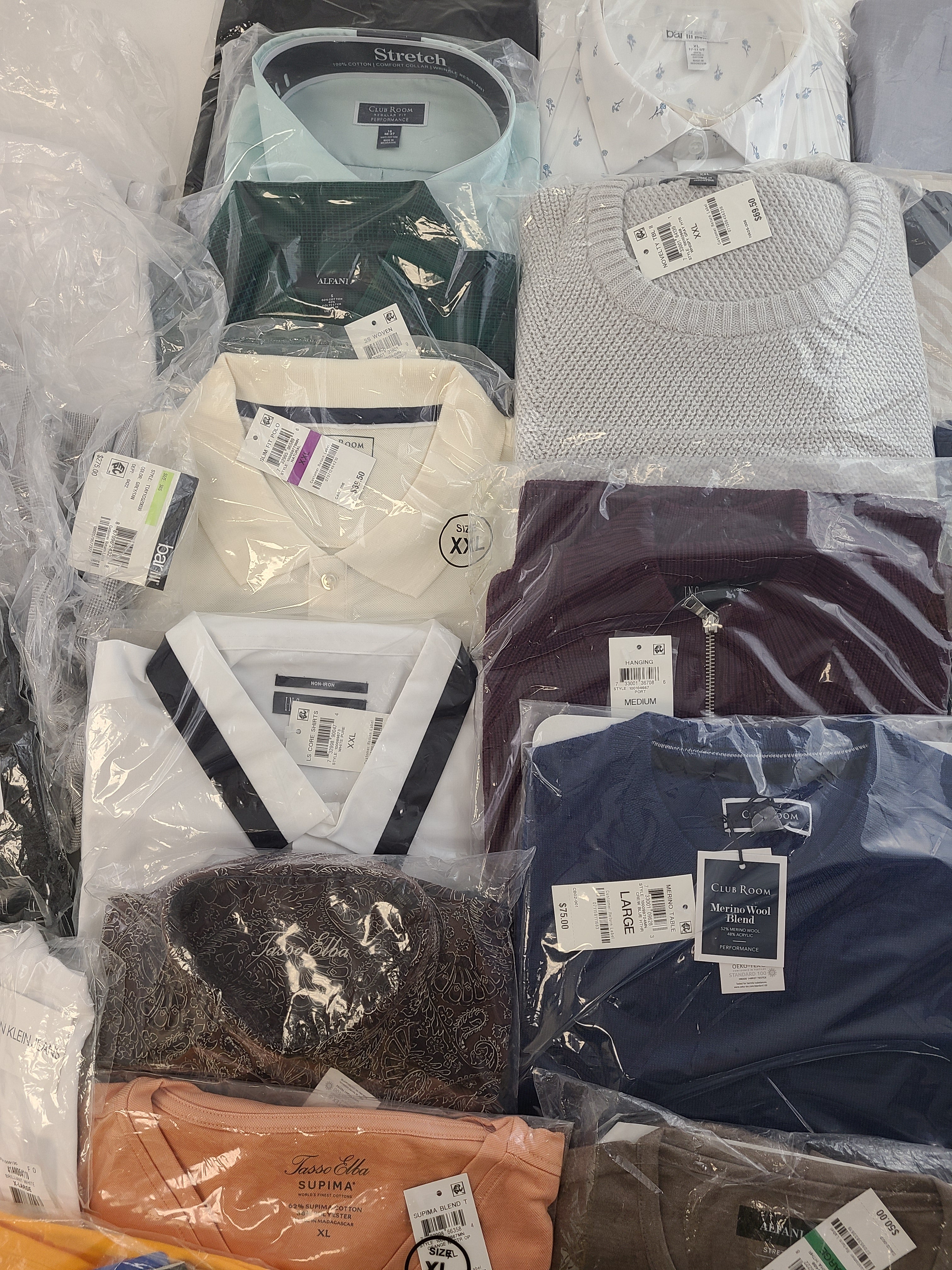 Men's Clothing  Wholesale Lot Polo Ralph Lauren, Calvin Klein, Adidas, Tasso Elba, Club Room, INC, Bar III and more, 25 Units, New, MSRP $1,780.99