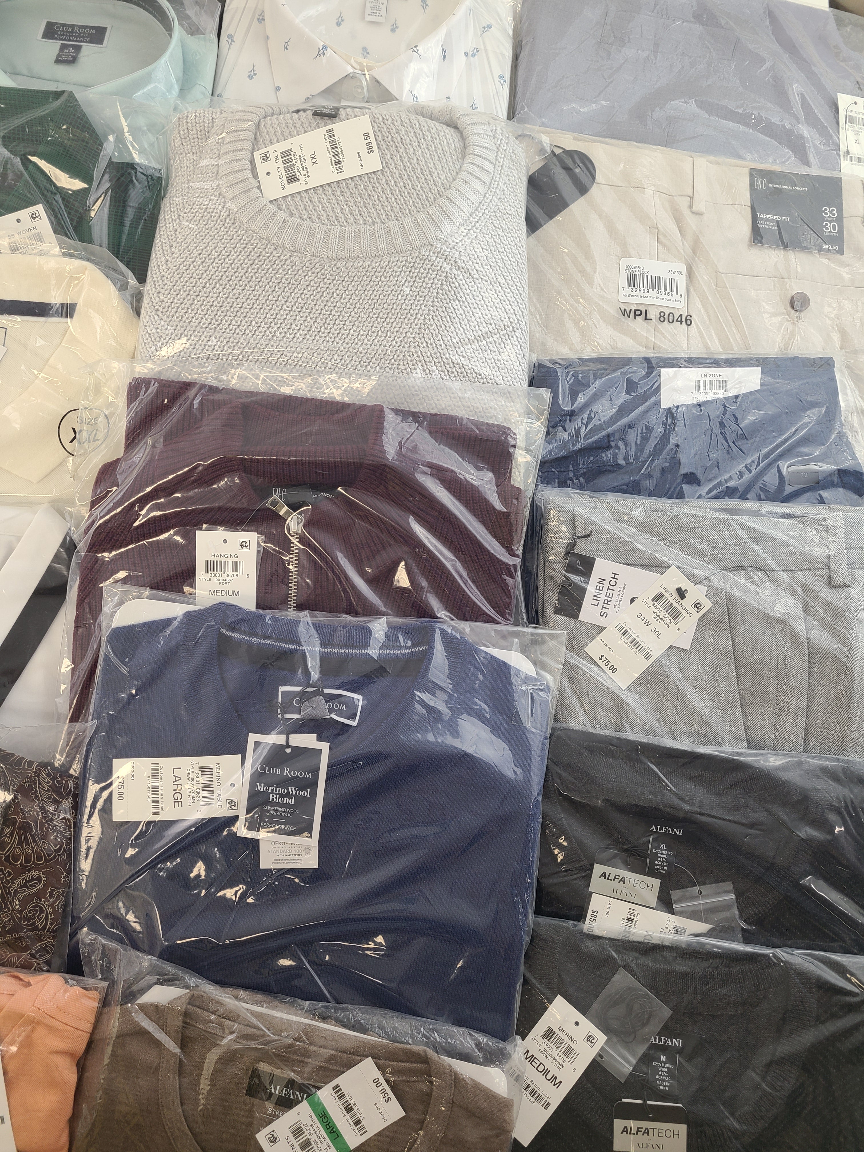 Men's Clothing  Wholesale Lot Polo Ralph Lauren, Calvin Klein, Adidas, Tasso Elba, Club Room, INC, Bar III and more, 25 Units, New, MSRP $1,780.99