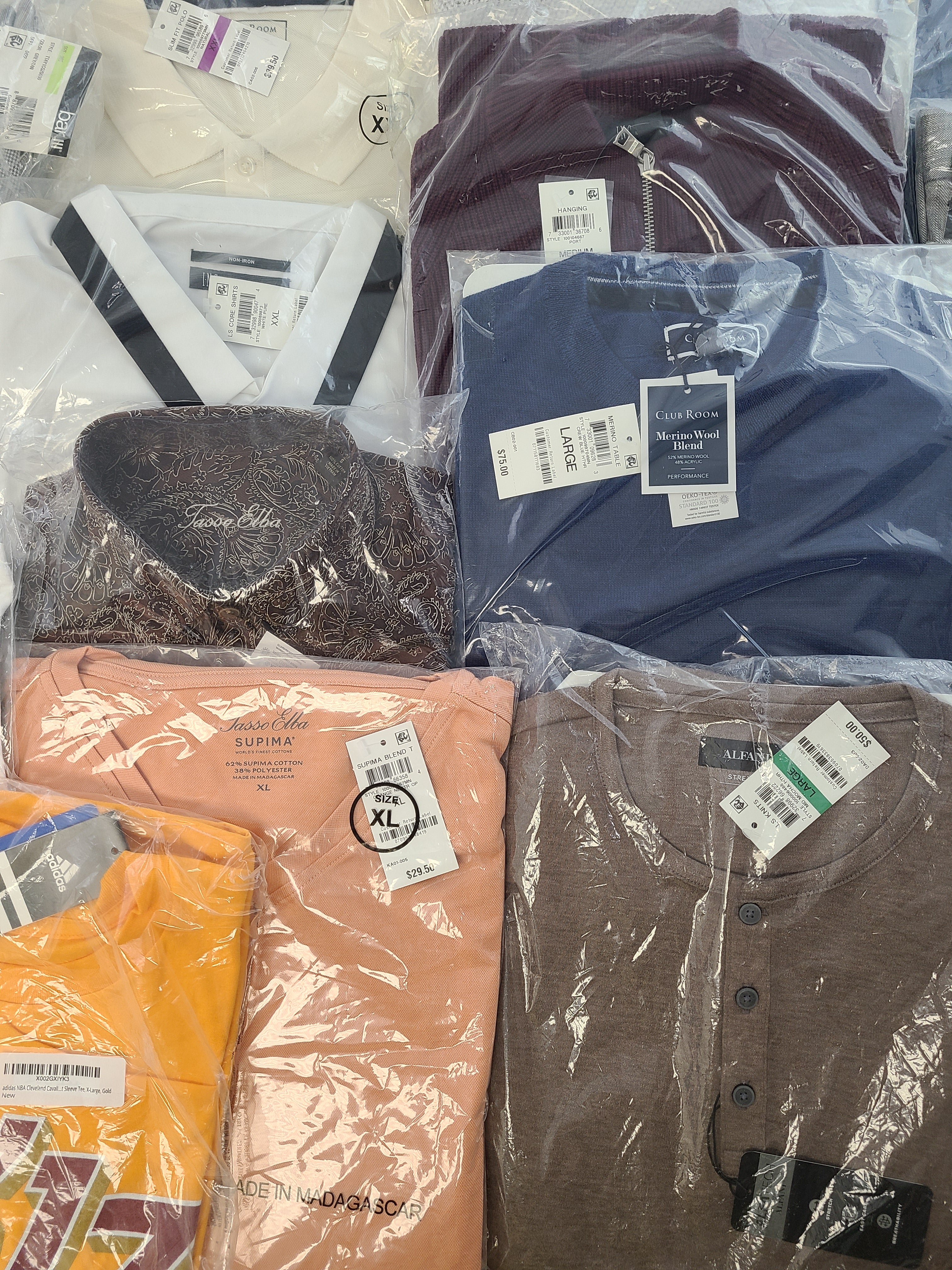 Men's Clothing  Wholesale Lot Polo Ralph Lauren, Calvin Klein, Adidas, Tasso Elba, Club Room, INC, Bar III and more, 25 Units, New, MSRP $1,780.99