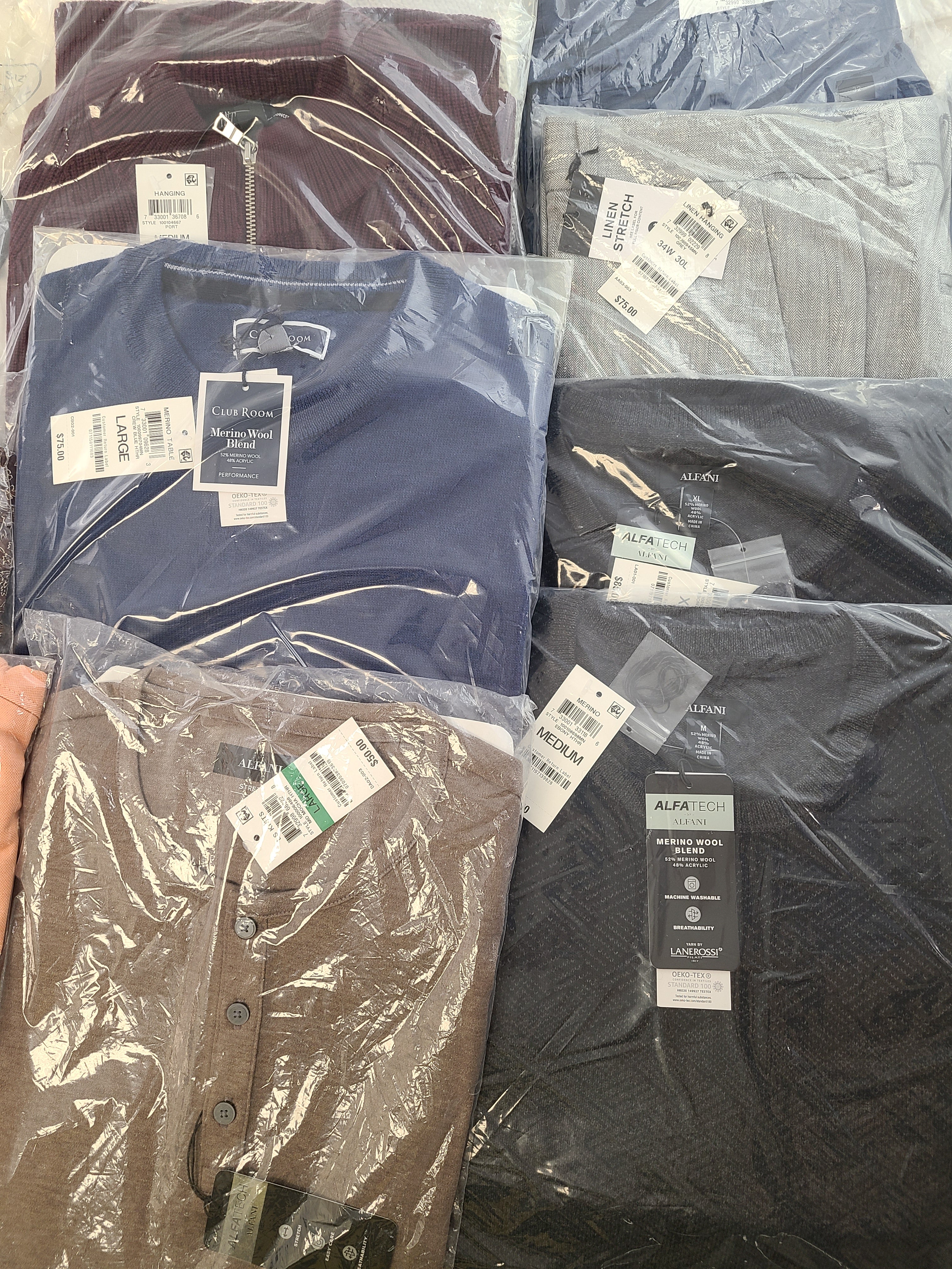 Men's Clothing  Wholesale Lot Polo Ralph Lauren, Calvin Klein, Adidas, Tasso Elba, Club Room, INC, Bar III and more, 25 Units, New, MSRP $1,780.99