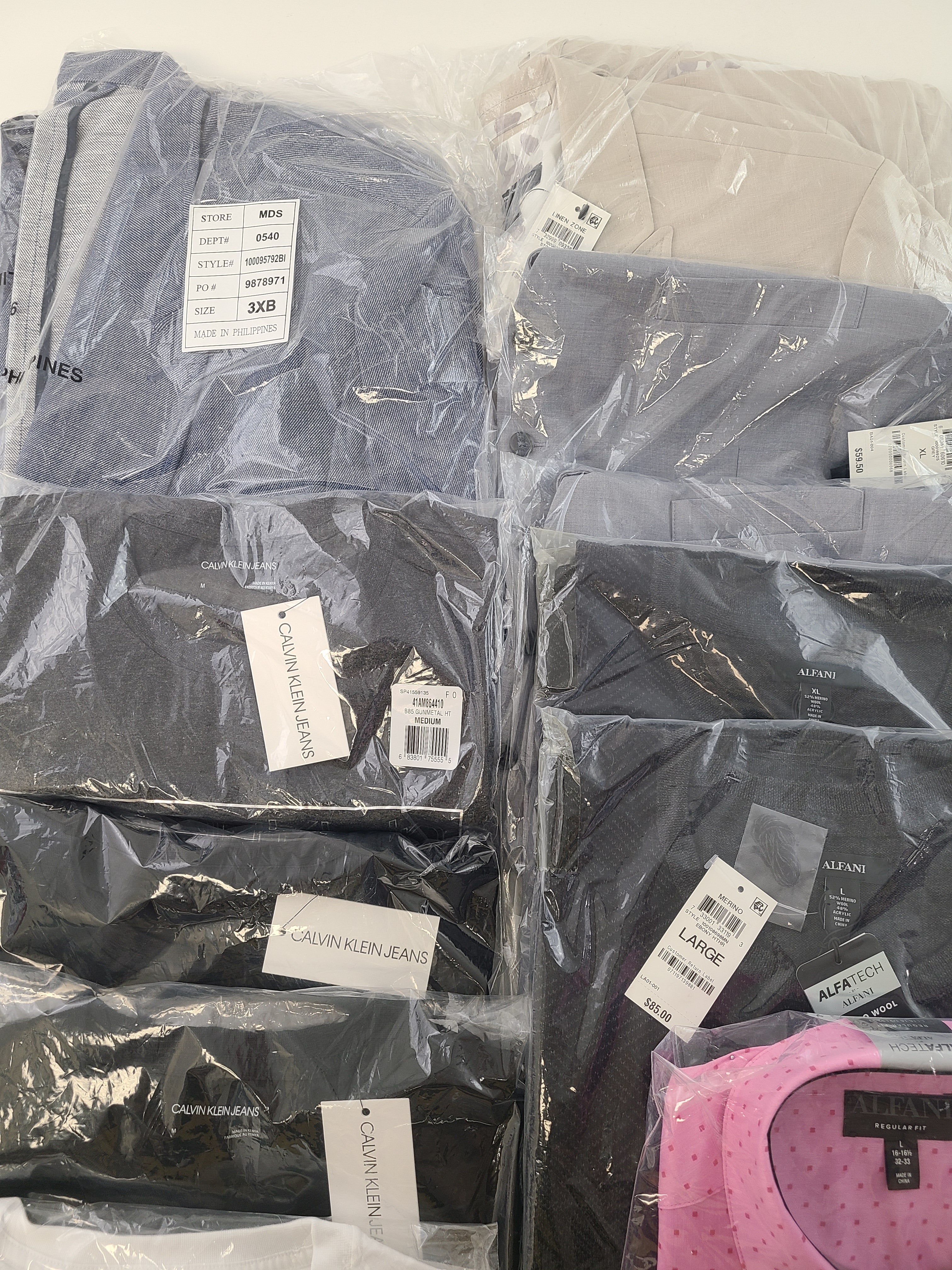 Men's Clothing Wholesale Lot Calvin Klein, Adidas, Tasso Elba, Alfani and more, 25 Units, New, MSRP $1,545.98