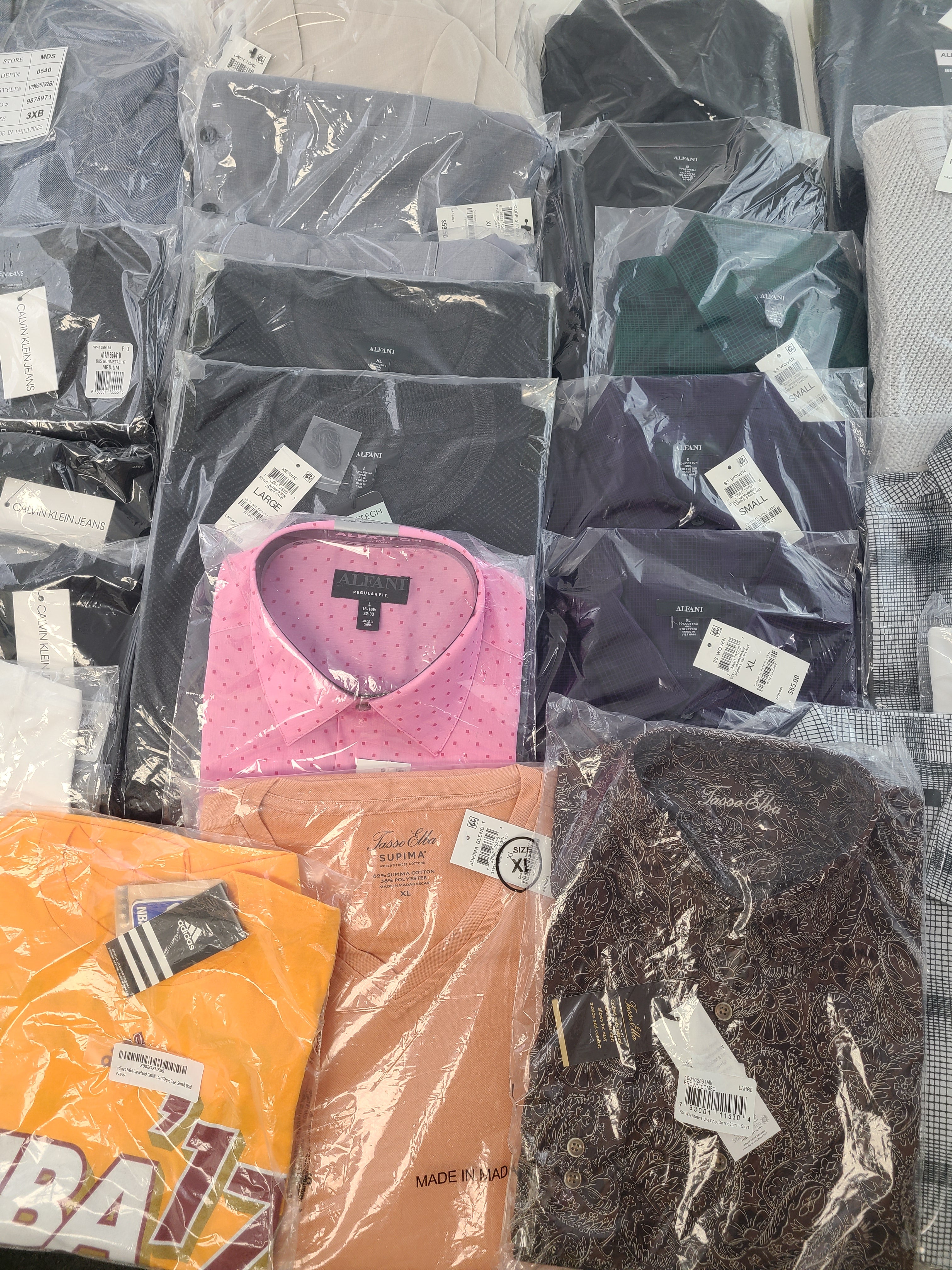 Men's Clothing Wholesale Lot Calvin Klein, Adidas, Tasso Elba, Alfani and more, 25 Units, New, MSRP $1,545.98