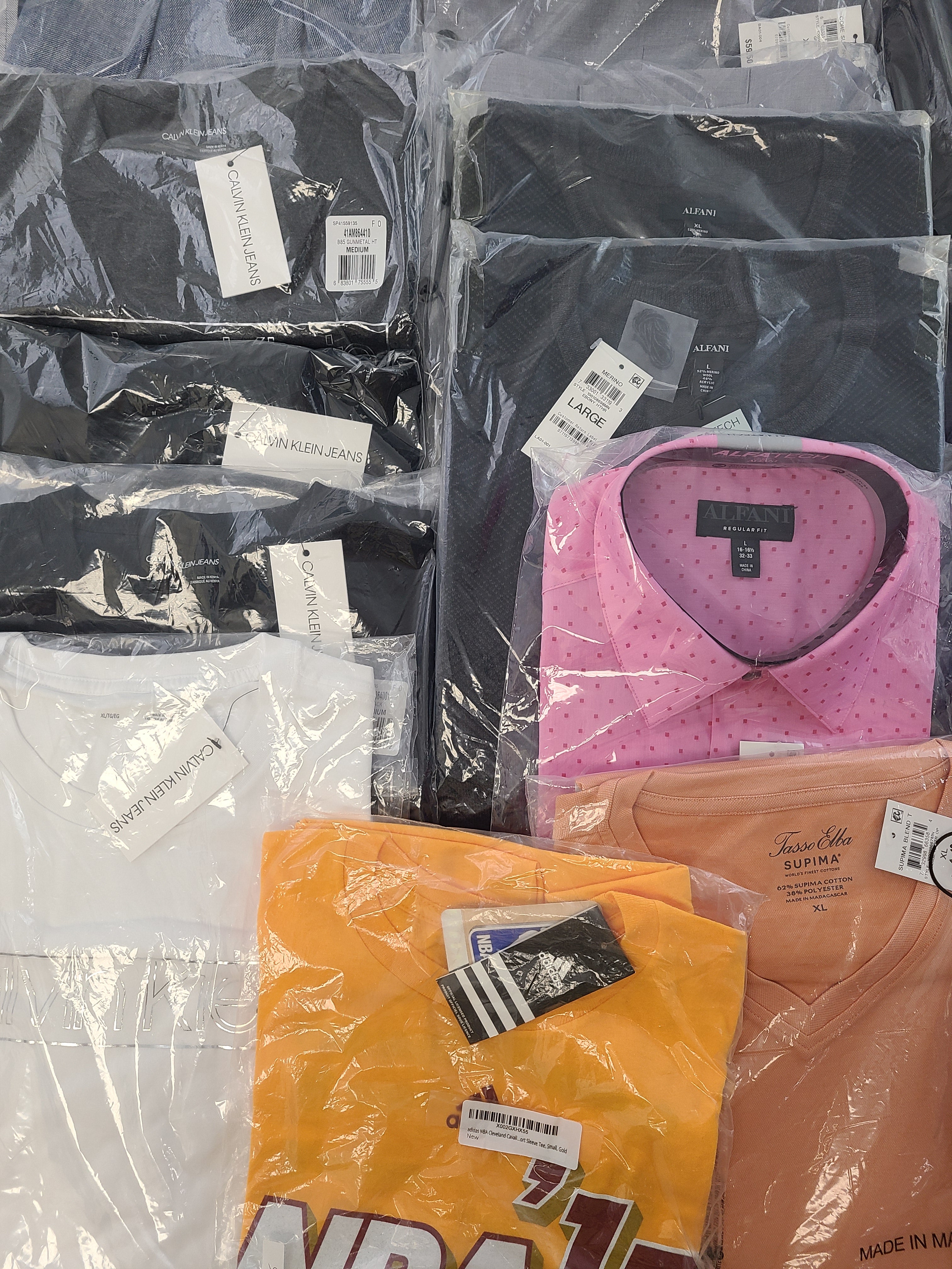 Men's Clothing Wholesale Lot Calvin Klein, Adidas, Tasso Elba, Alfani and more, 25 Units, New, MSRP $1,545.98