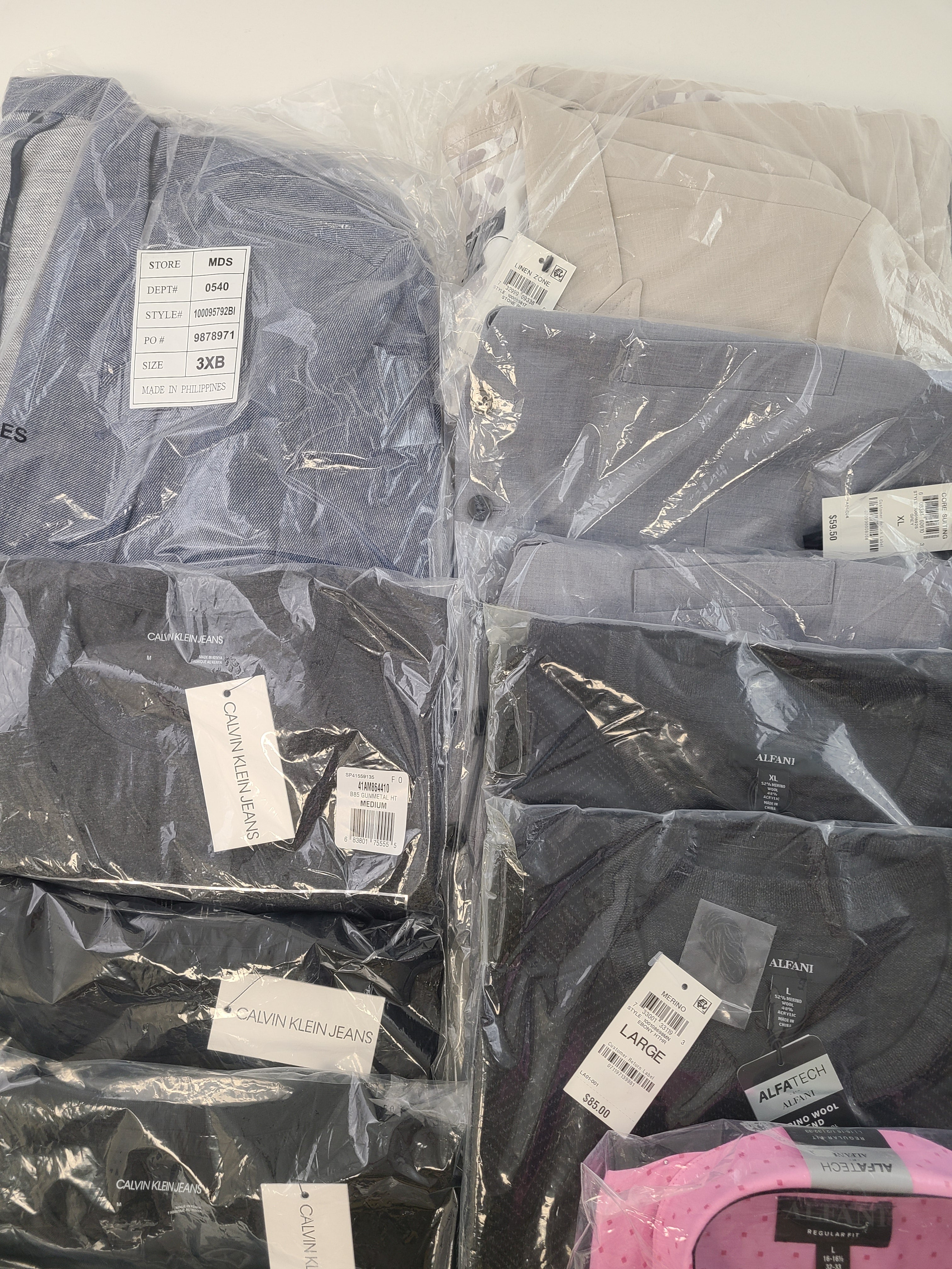 Men's Clothing Wholesale Lot Calvin Klein, Adidas, Tasso Elba, Alfani and more, 25 Units, New, MSRP $1,545.98