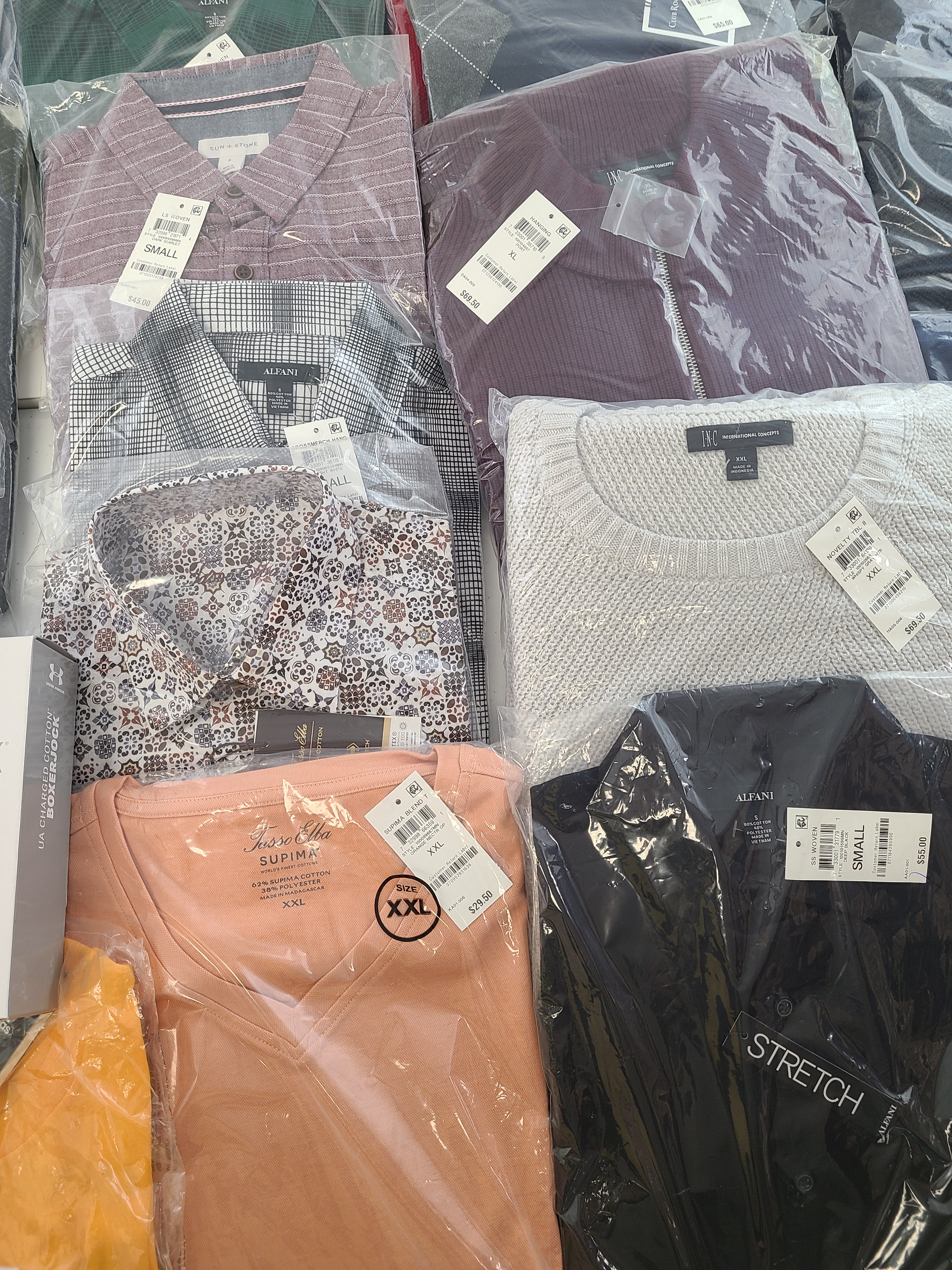 Men's Clothing Wholesale Lot Calvin Klein, Adidas, Under Armour, Tasso Elba, Club Room, Alfani, INC and more, 25 Units, New, MSRP $1,518.99