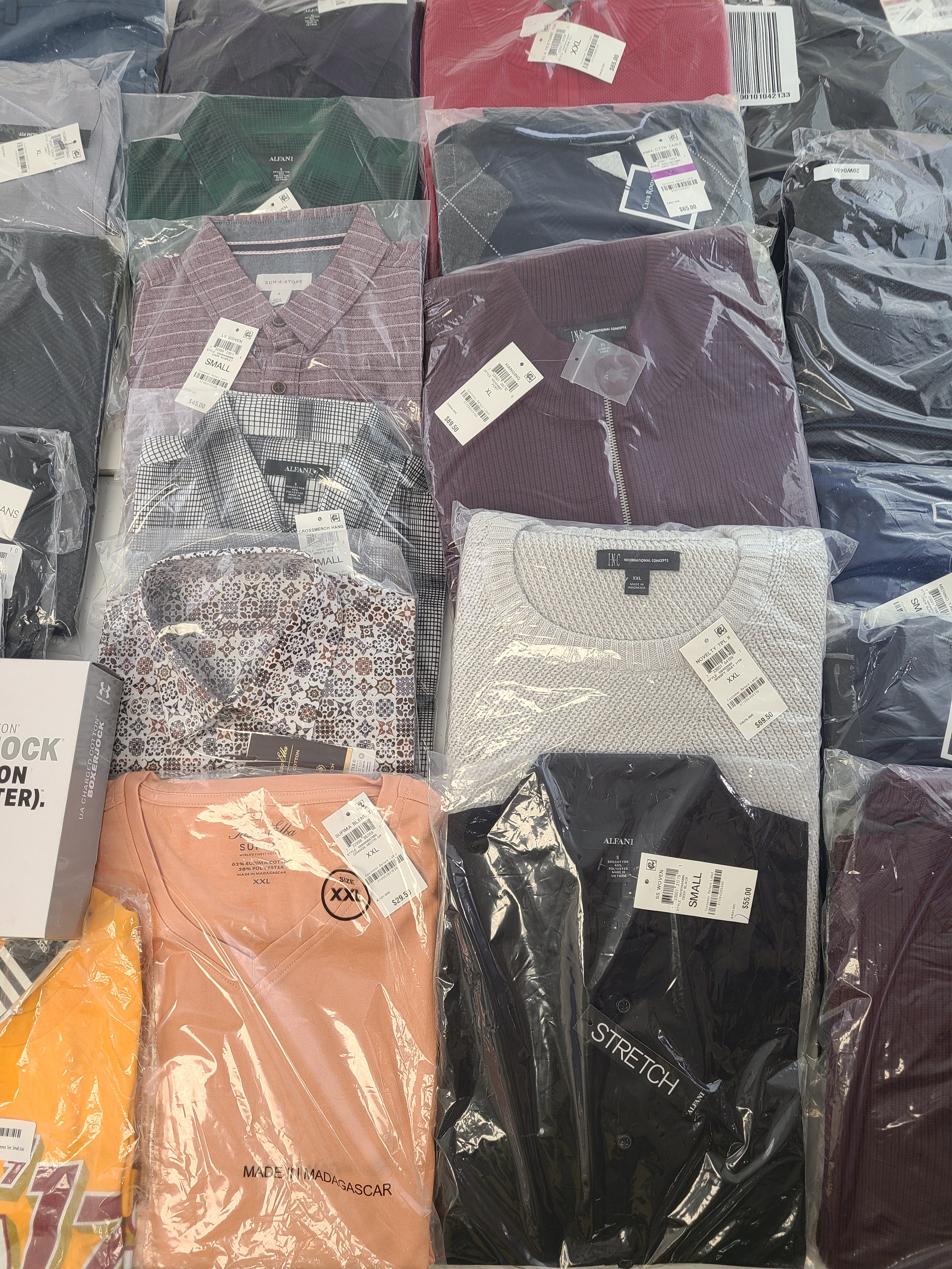 Men's Clothing Wholesale Lot Calvin Klein, Adidas, Under Armour, Tasso Elba, Club Room, Alfani, INC and more, 25 Units, New, MSRP $1,518.99
