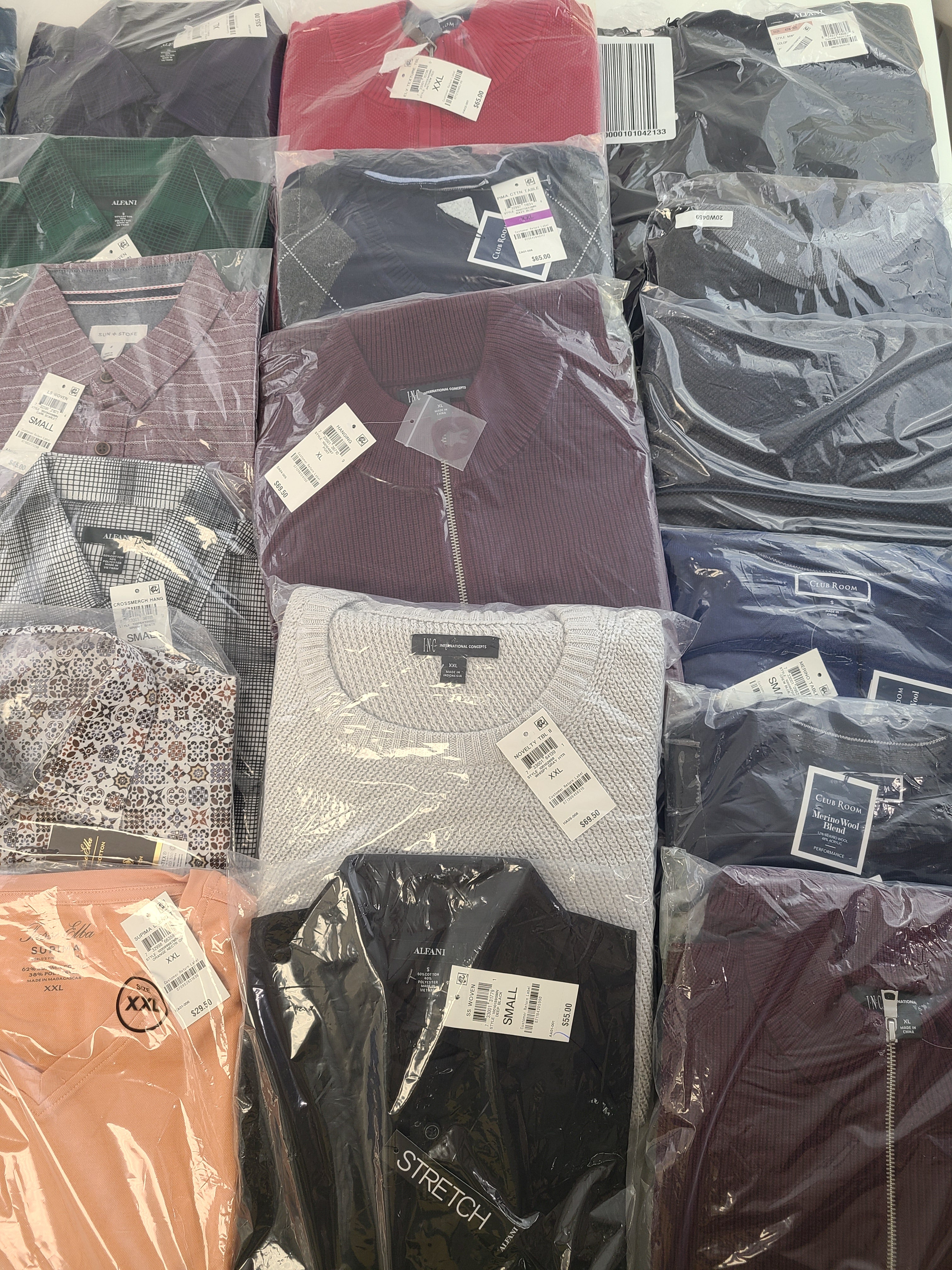 Men's Clothing Wholesale Lot Calvin Klein, Adidas, Under Armour, Tasso Elba, Club Room, Alfani, INC and more, 25 Units, New, MSRP $1,518.99
