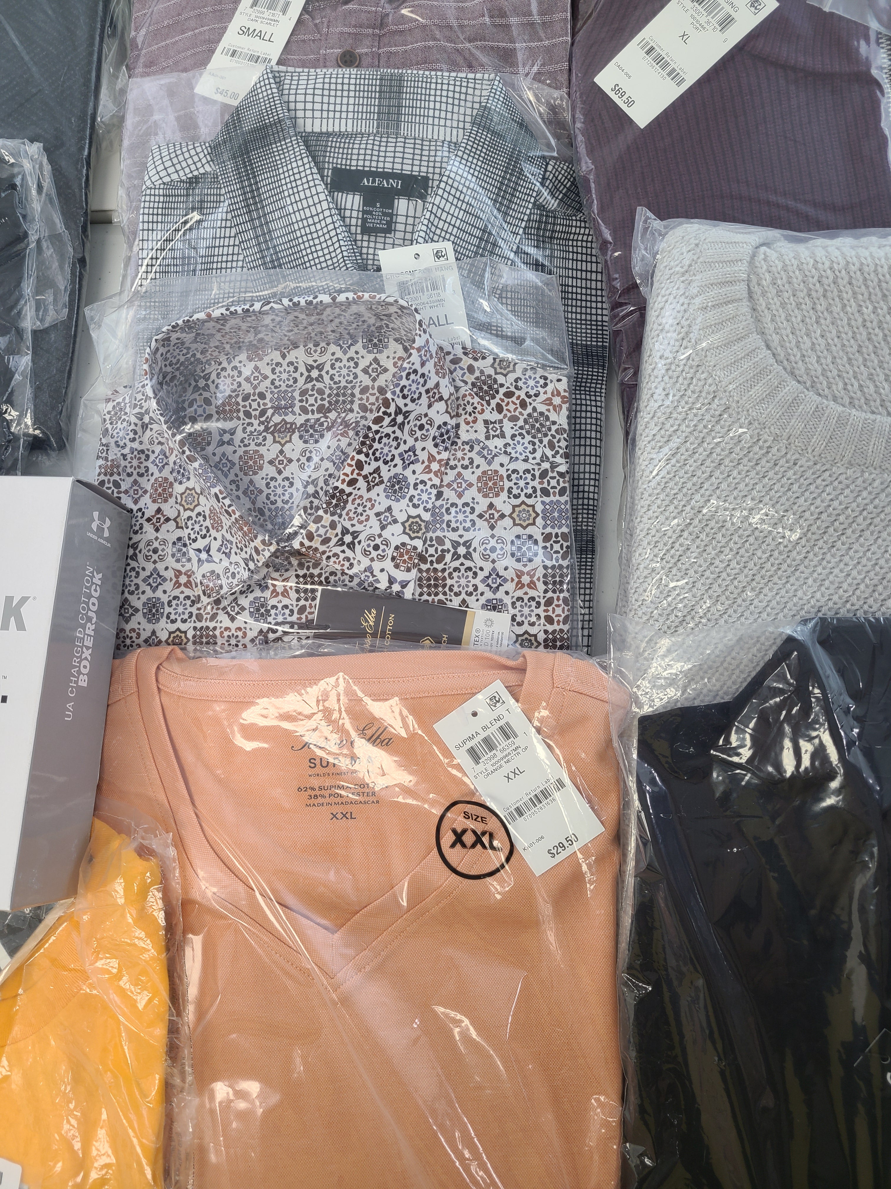 Men's Clothing Wholesale Lot Calvin Klein, Adidas, Under Armour, Tasso Elba, Club Room, Alfani, INC and more, 25 Units, New, MSRP $1,518.99