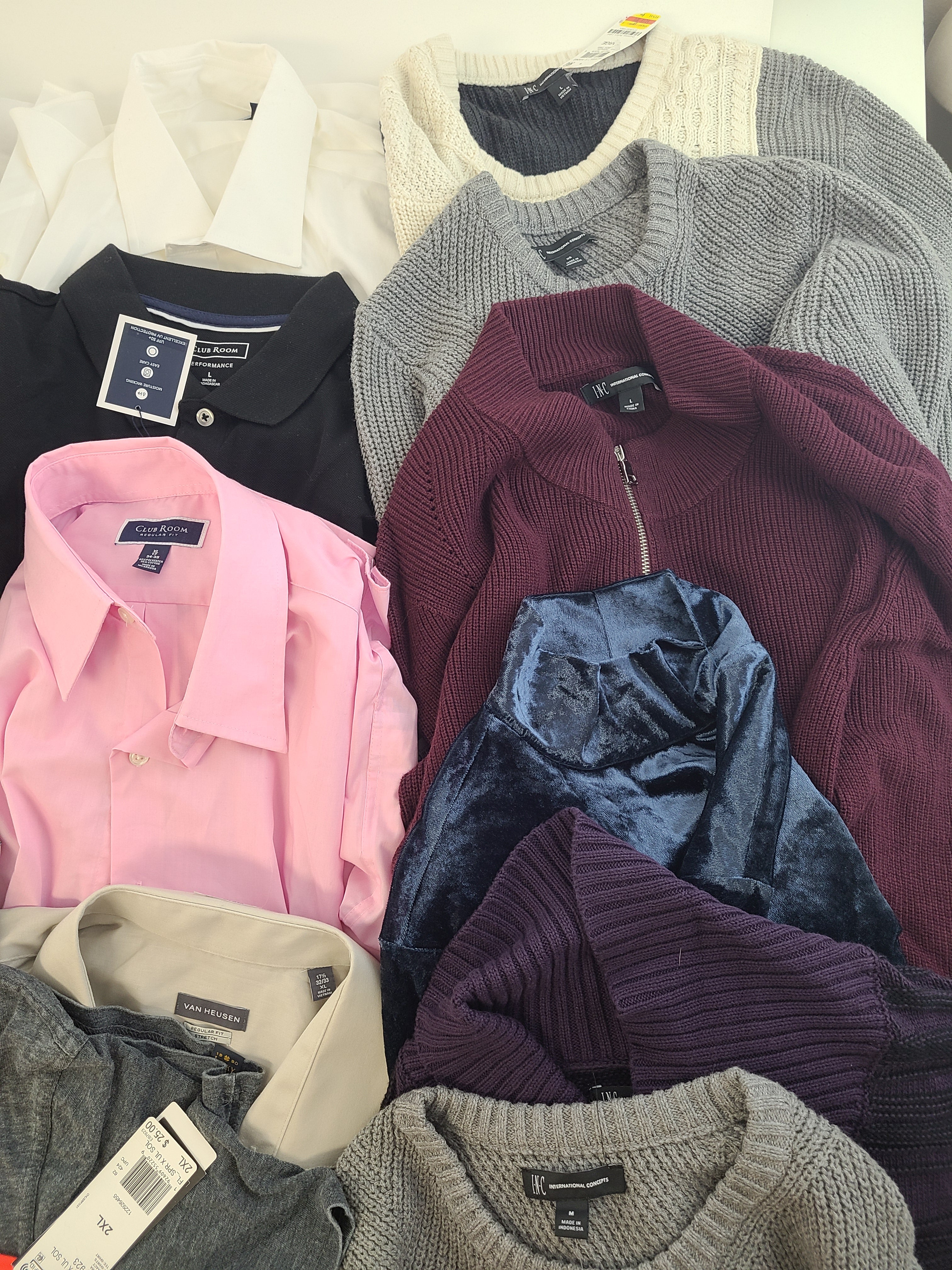 Men's Clothing Wholesale Lot Lauren Ralph Lauren, Calvin Klein, Lucky Brand, Adidas, Tasso Elba, American Apparel, Club Room, INC and more, 25 Units, Shelf Pulls, MSRP $1,801.00