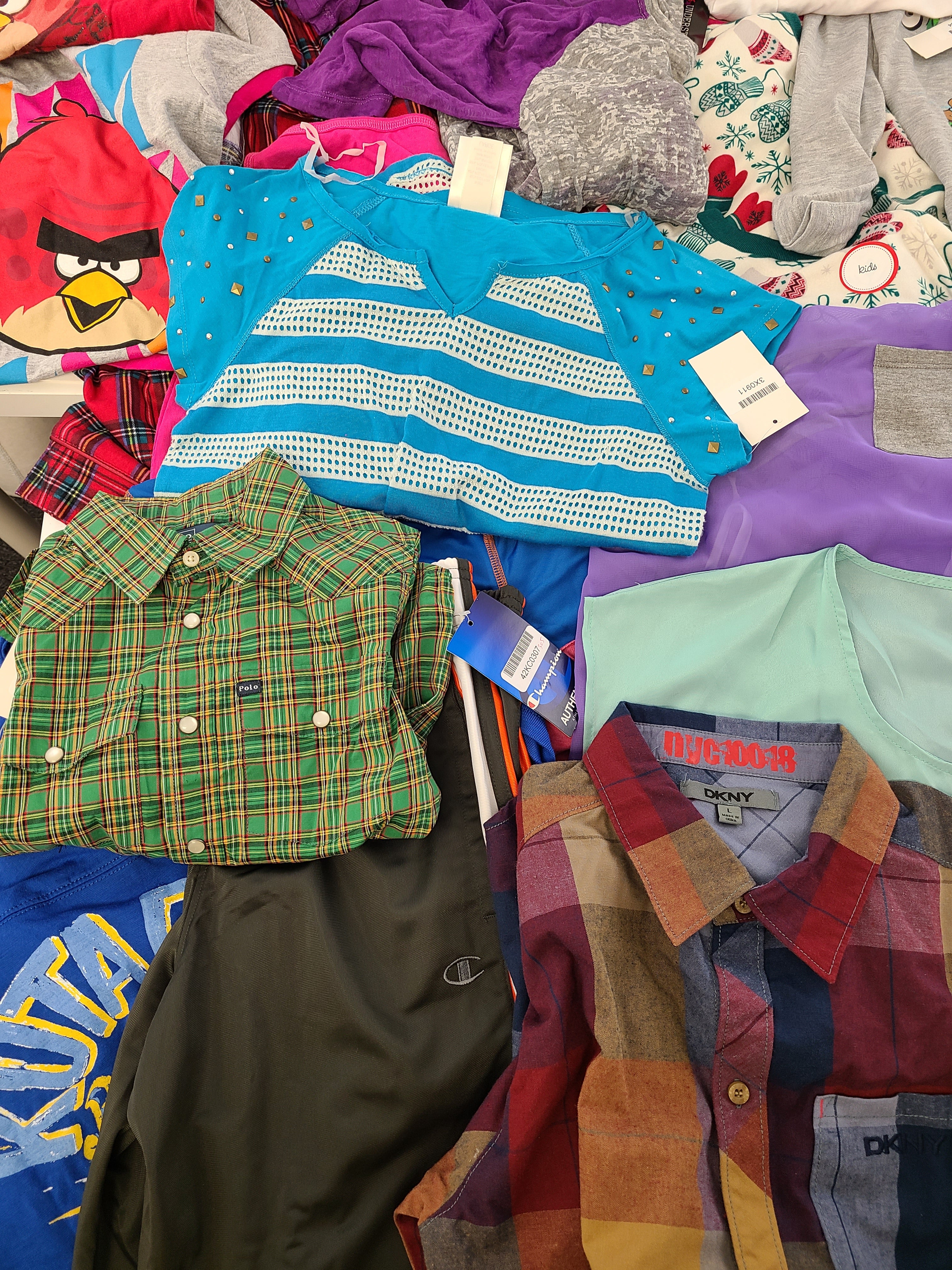 Kid's Clothing Wholesale Lot Polo Ralph Lauren, Lucky Brand, DKNY, Puma, Champion, American Apparel, Angry Birds, Aqua, Jessica Simpson, Tempted and more, 35 Units, Shelf Pulls, MSRP $997.76