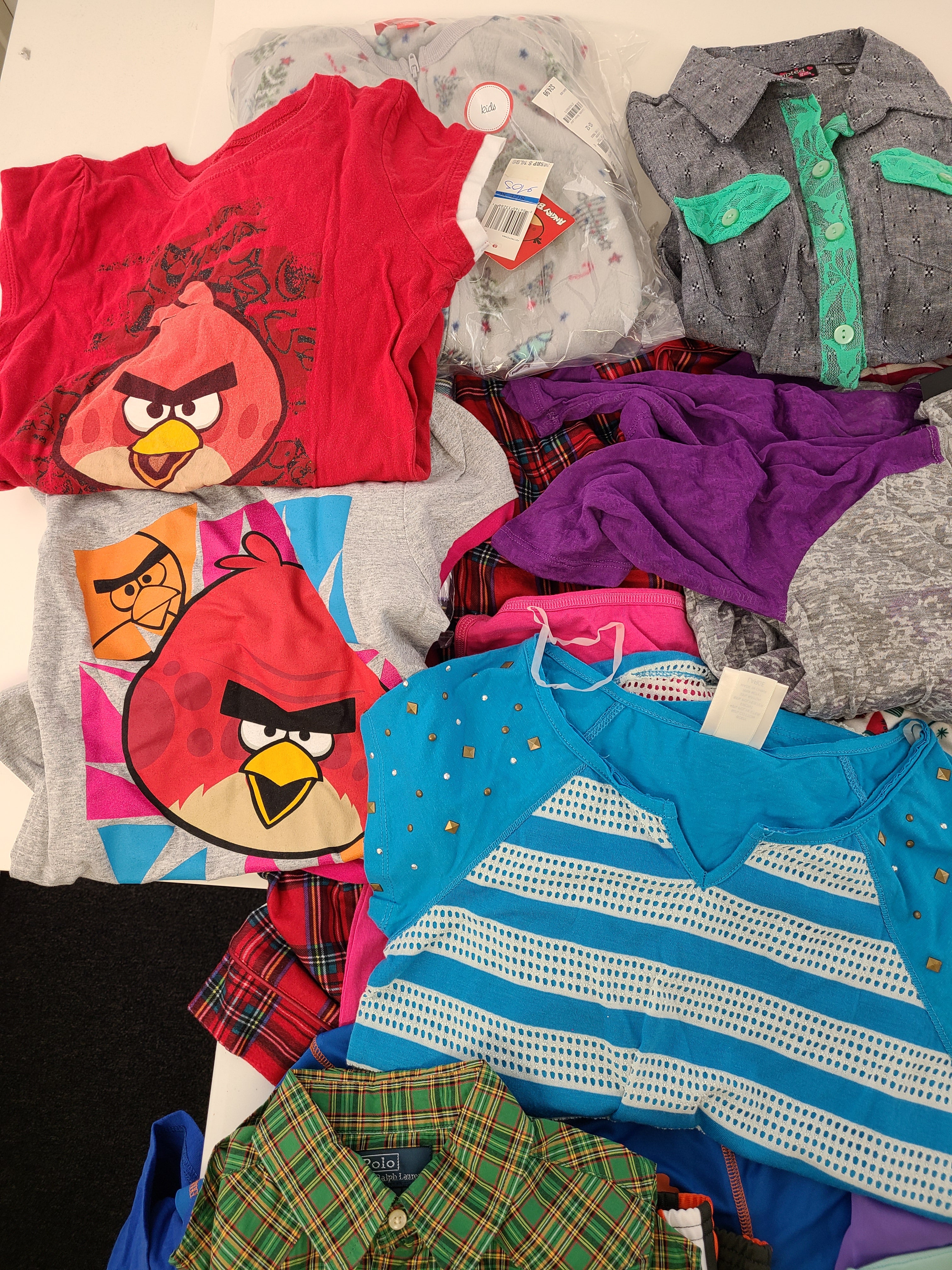 Kid's Clothing Wholesale Lot Polo Ralph Lauren, Lucky Brand, DKNY, Puma, Champion, American Apparel, Angry Birds, Aqua, Jessica Simpson, Tempted and more, 35 Units, Shelf Pulls, MSRP $997.76