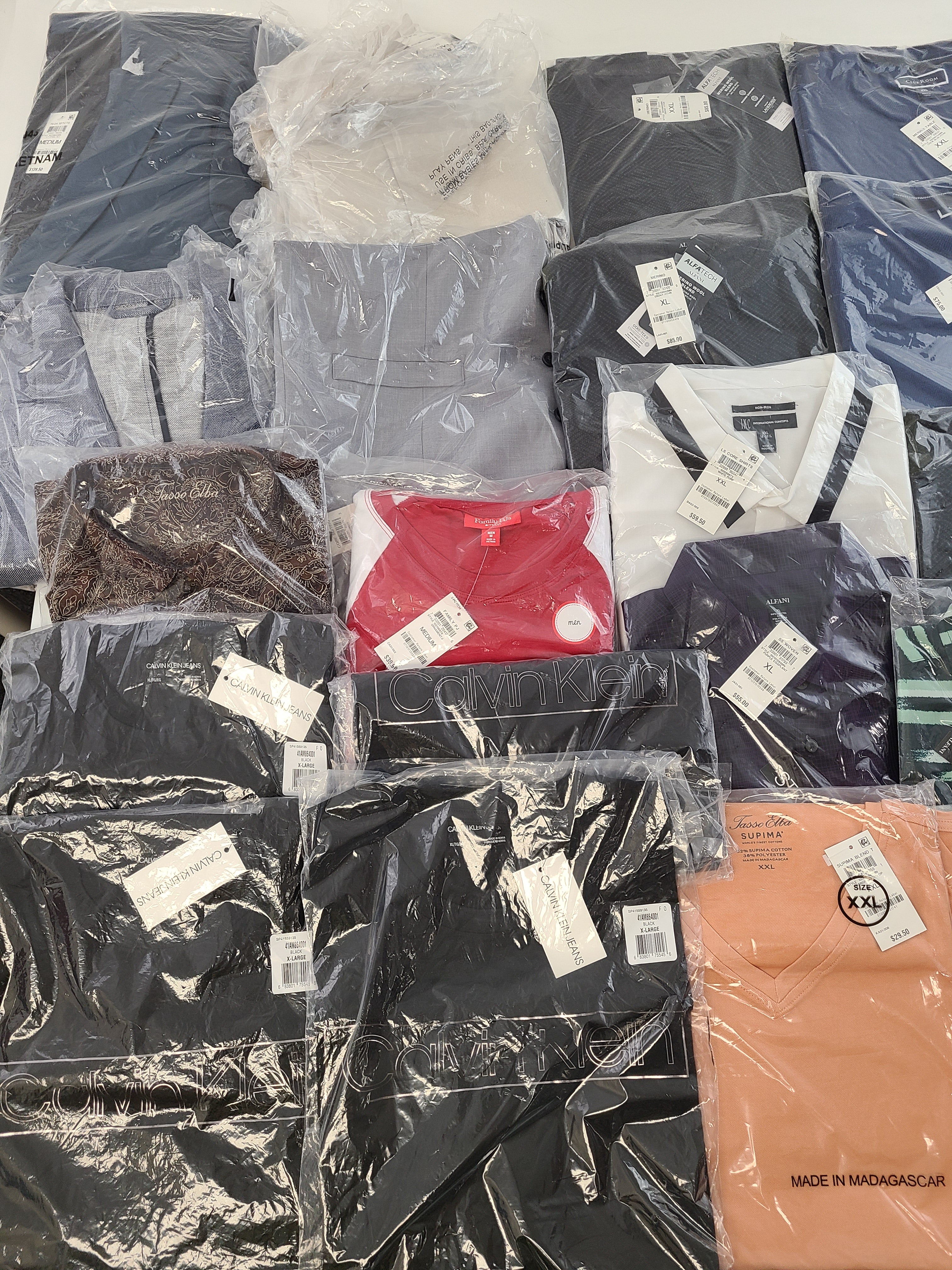 Men's Clothing Wholesale Lot Calvin Klein, Tasso Elba, Club Room, INC, Alfani and more, 25 Units, New, MSRP $1,756.49