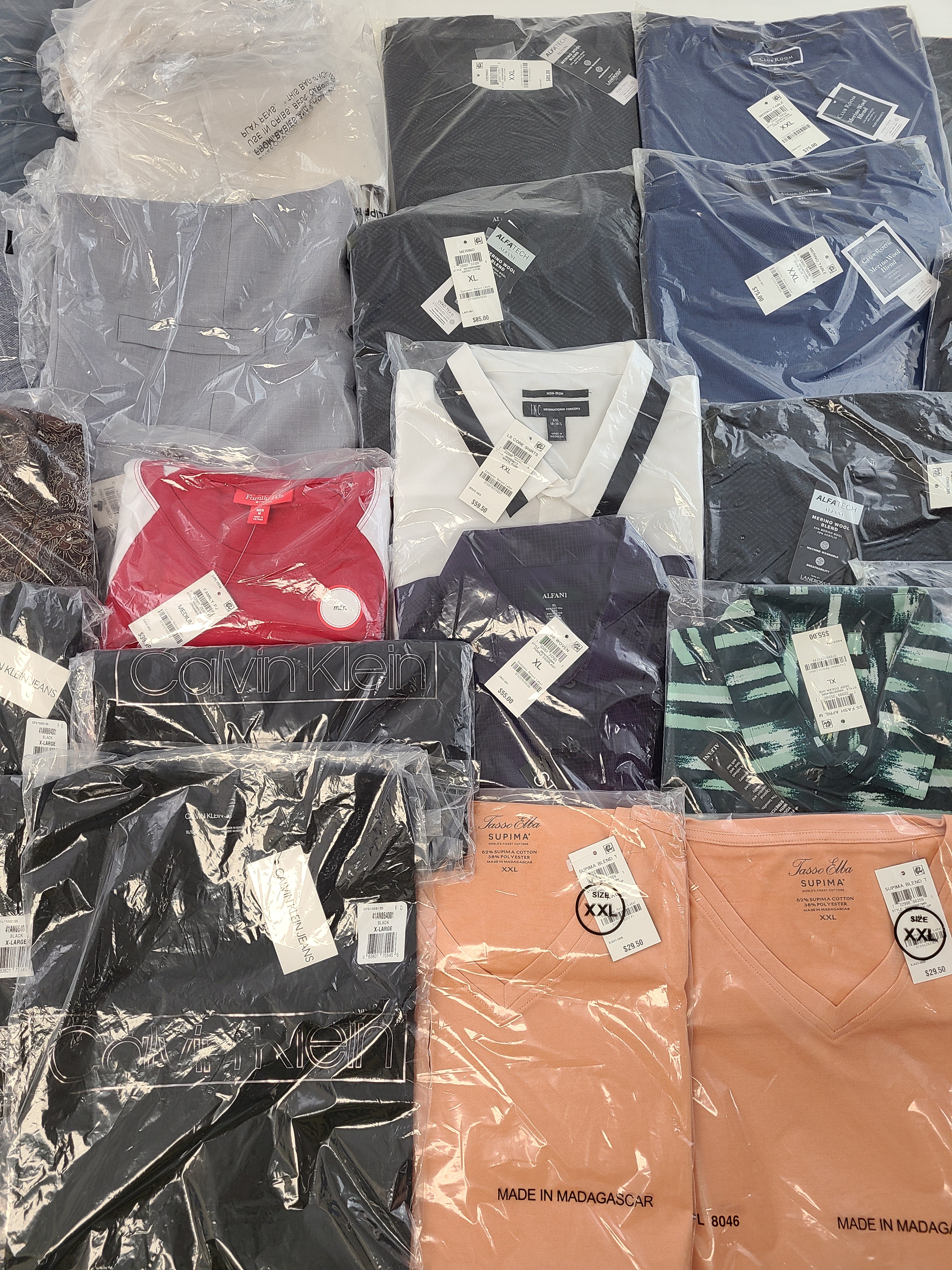 Men's Clothing Wholesale Lot Calvin Klein, Tasso Elba, Club Room, INC, Alfani and more, 25 Units, New, MSRP $1,756.49
