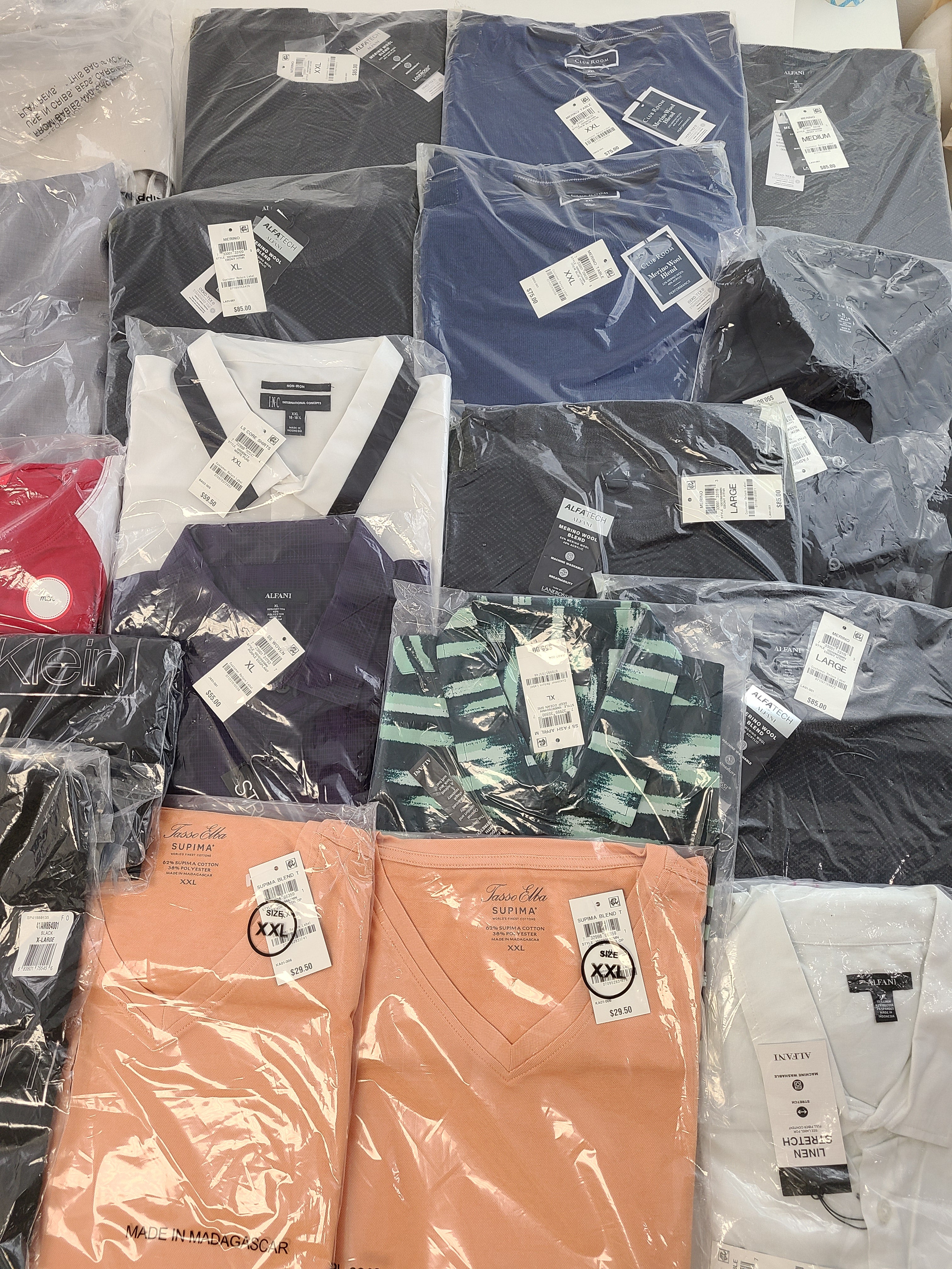 Men's Clothing Wholesale Lot Calvin Klein, Tasso Elba, Club Room, INC, Alfani and more, 25 Units, New, MSRP $1,756.49