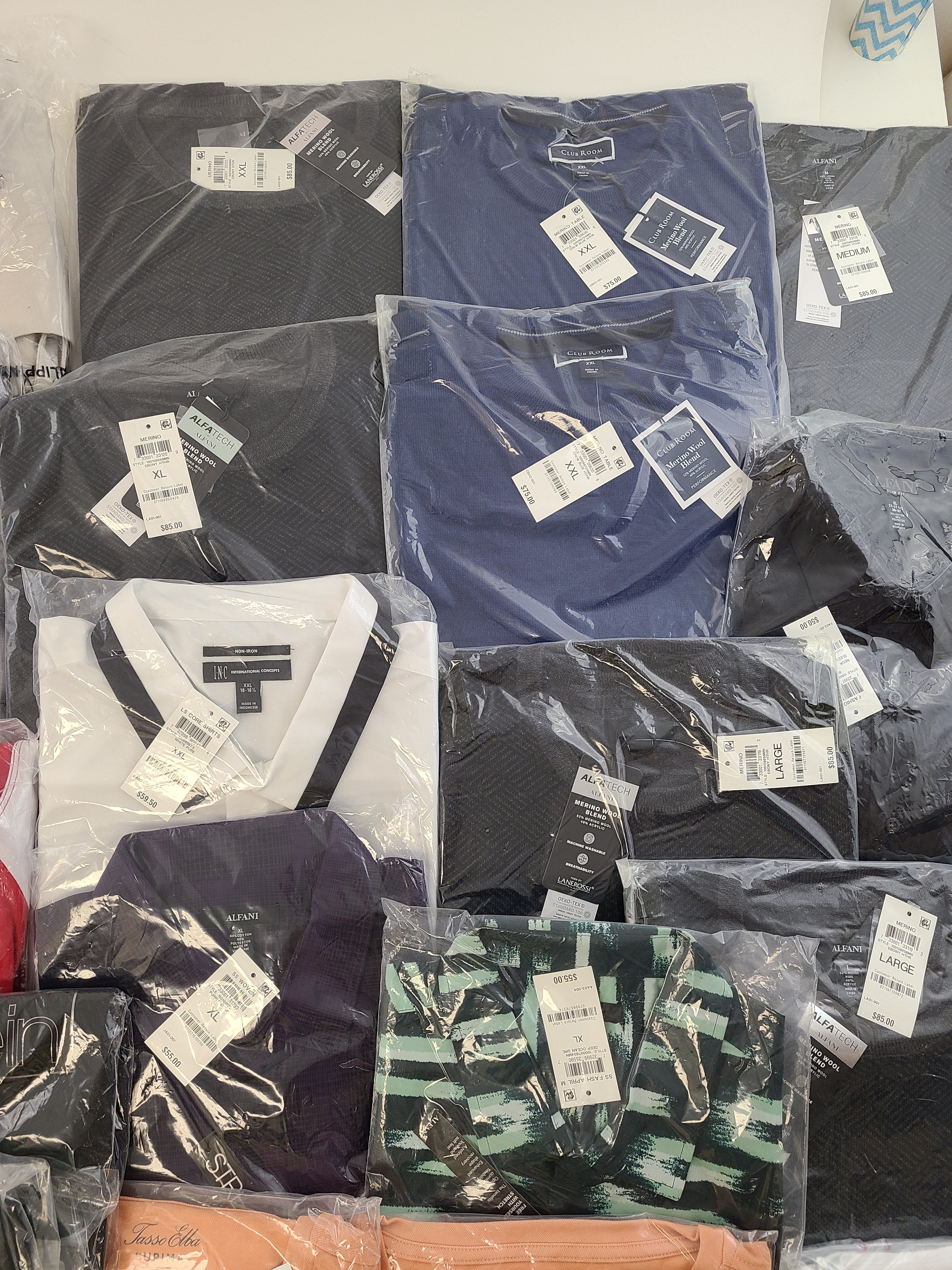 Men's Clothing Wholesale Lot Calvin Klein, Tasso Elba, Club Room, INC, Alfani and more, 25 Units, New, MSRP $1,756.49