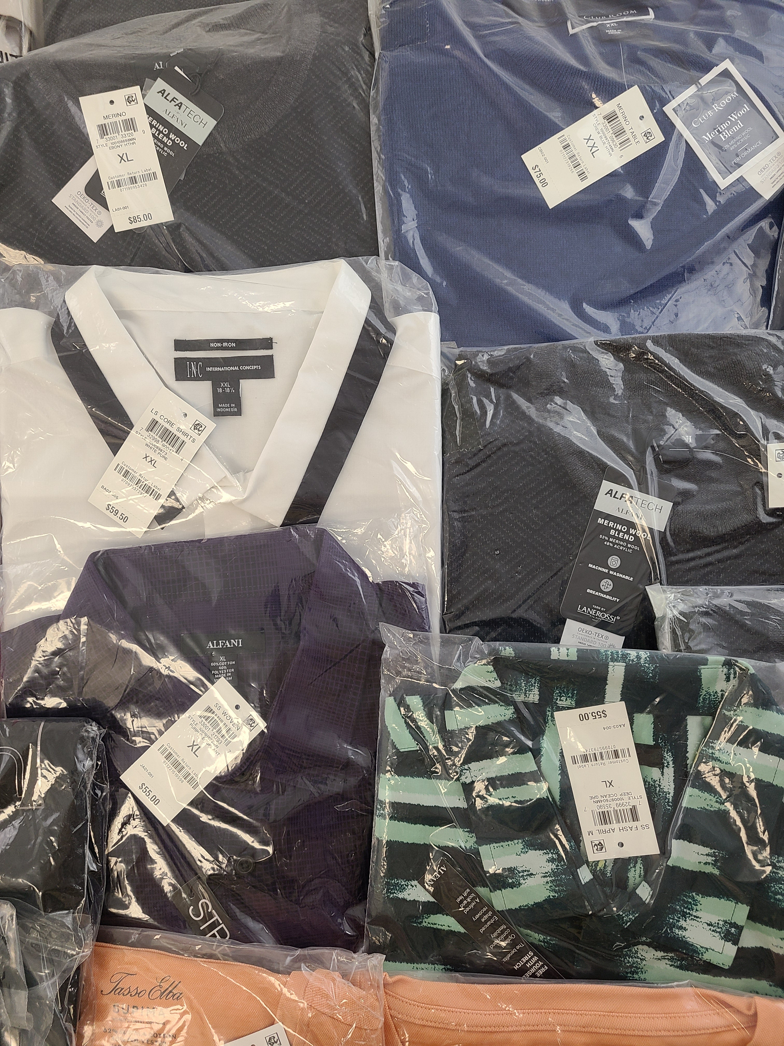 Men's Clothing Wholesale Lot Calvin Klein, Tasso Elba, Club Room, INC, Alfani and more, 25 Units, New, MSRP $1,756.49
