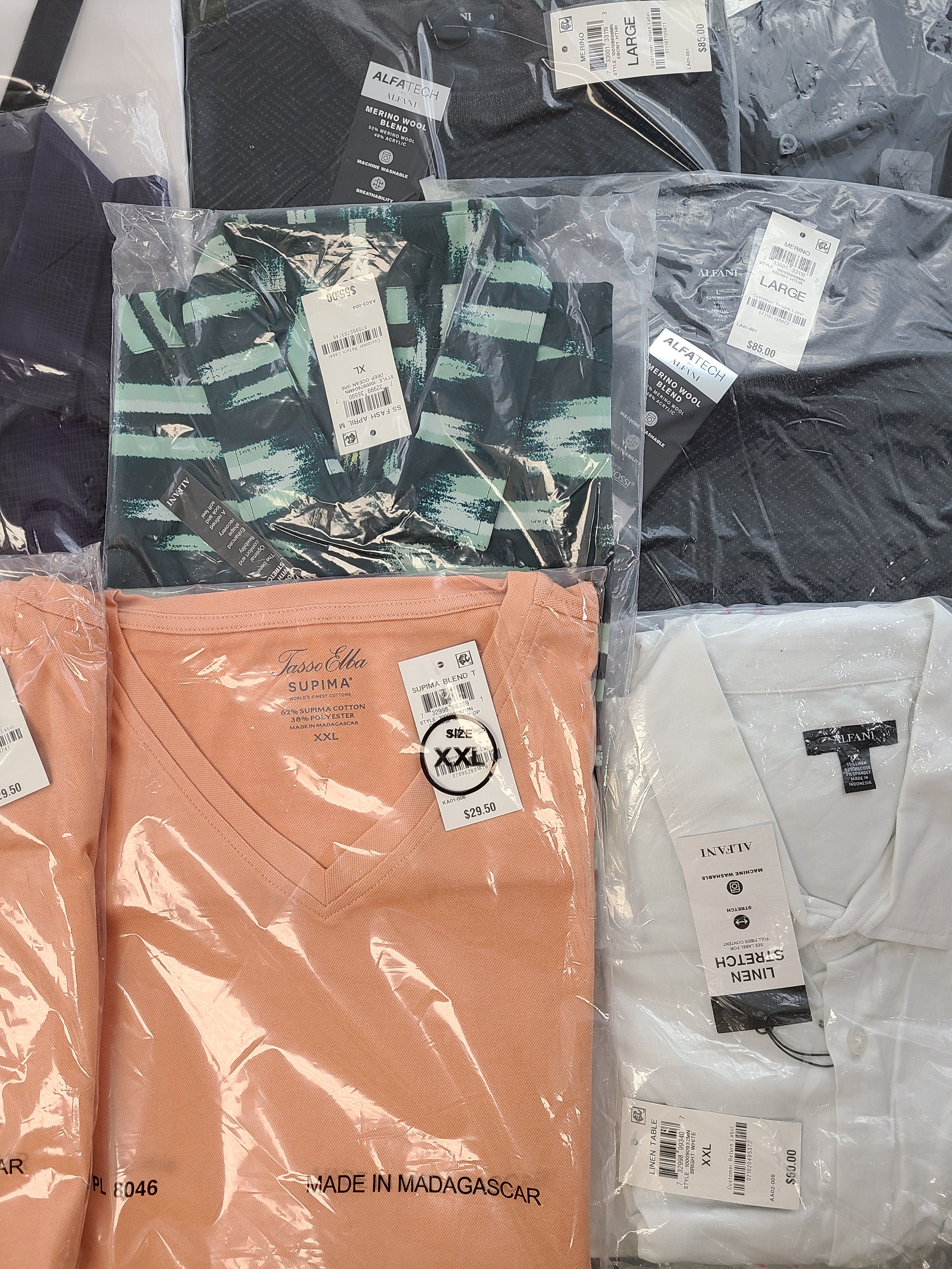 Men's Clothing Wholesale Lot Calvin Klein, Tasso Elba, Club Room, INC, Alfani and more, 25 Units, New, MSRP $1,756.49