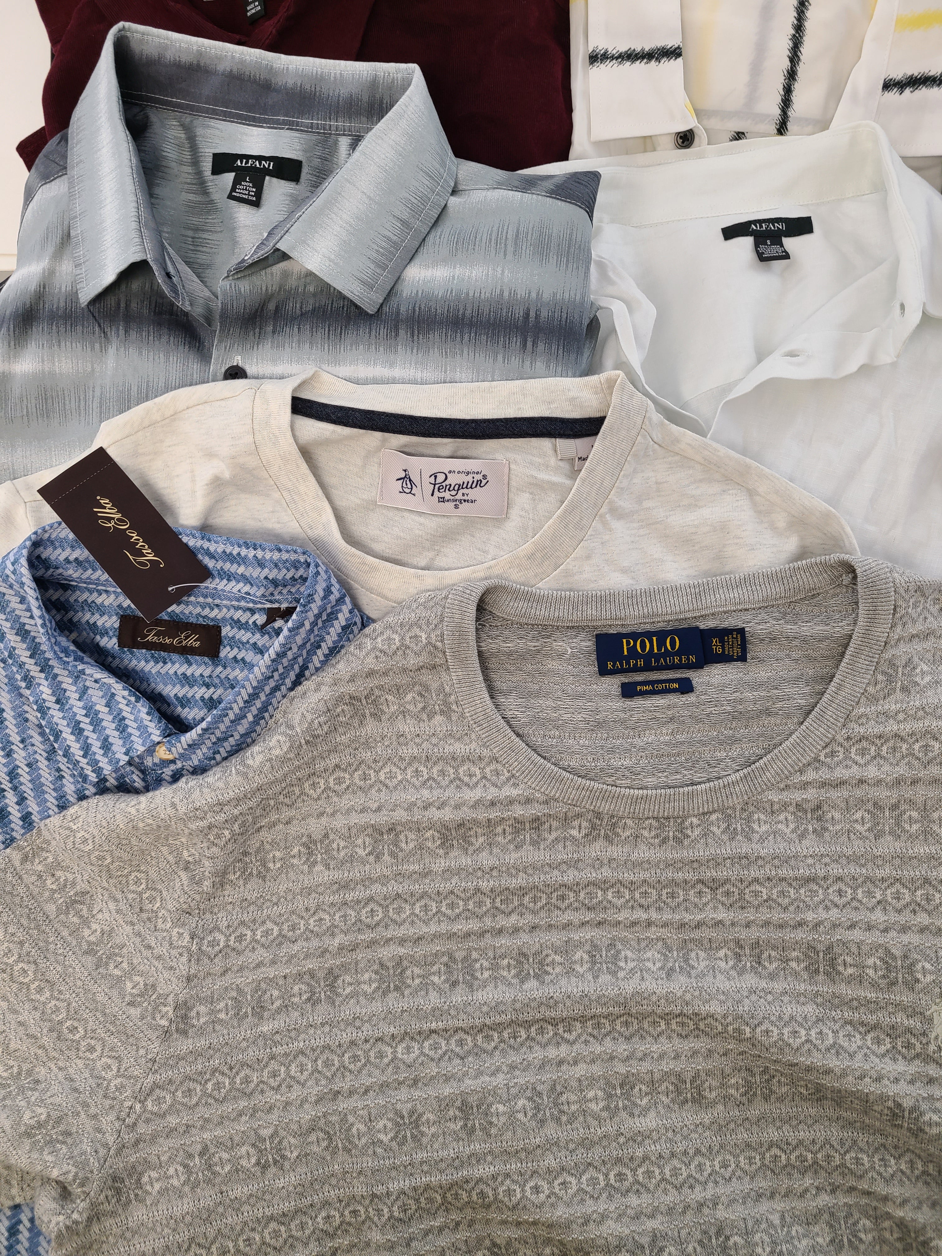 Men's Clothing Wholesale Lot Polo Ralph Lauren, Calvin Klein, Original Penguin, Tasso Elba, American Apparel, Bar lll, INC and more, 25 Units, Shelf Pulls, MSRP $1,661.95