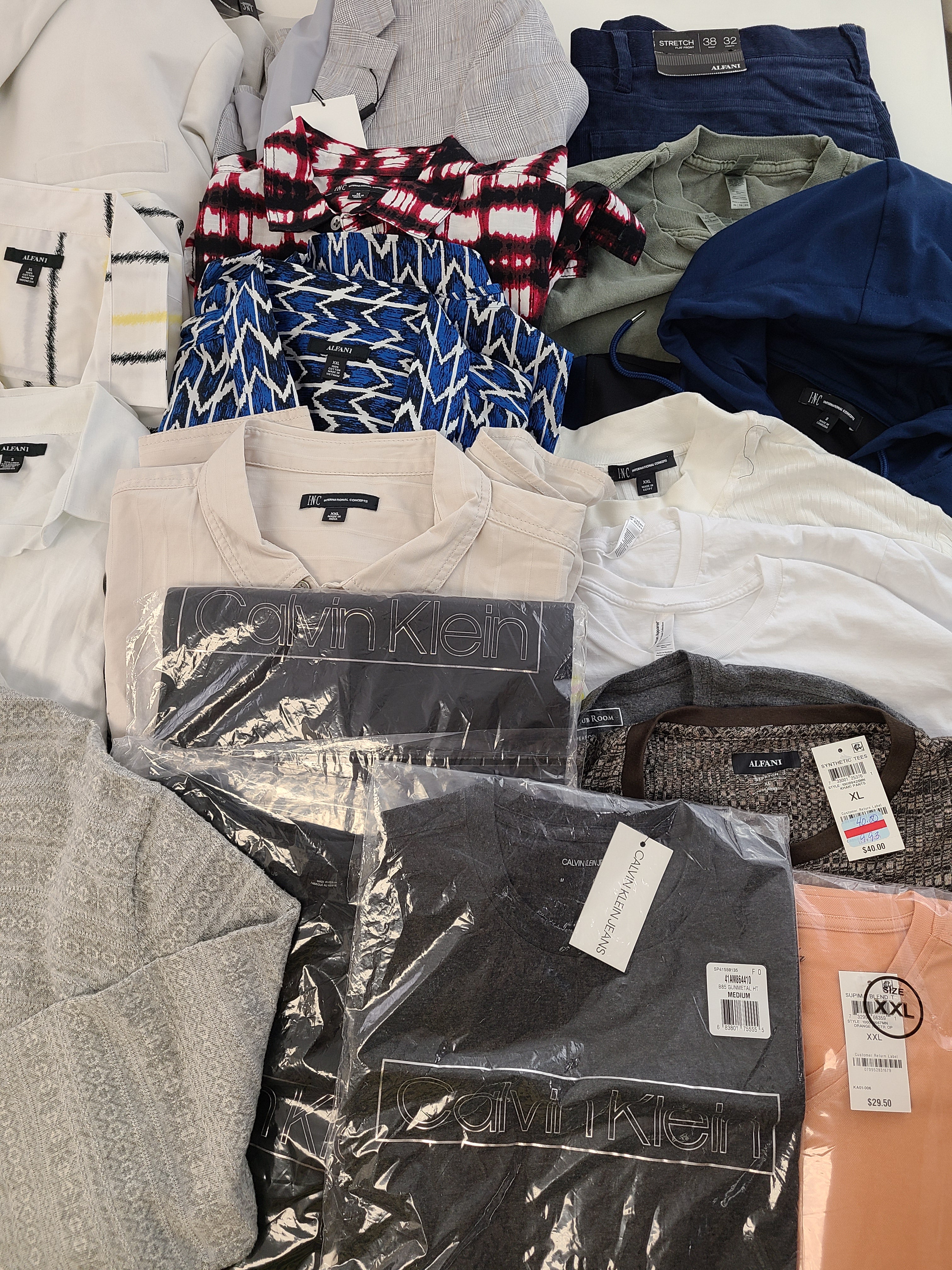 Men's Clothing Wholesale Lot Polo Ralph Lauren, Calvin Klein, Original Penguin, Tasso Elba, American Apparel, Bar lll, INC and more, 25 Units, Shelf Pulls, MSRP $1,661.95