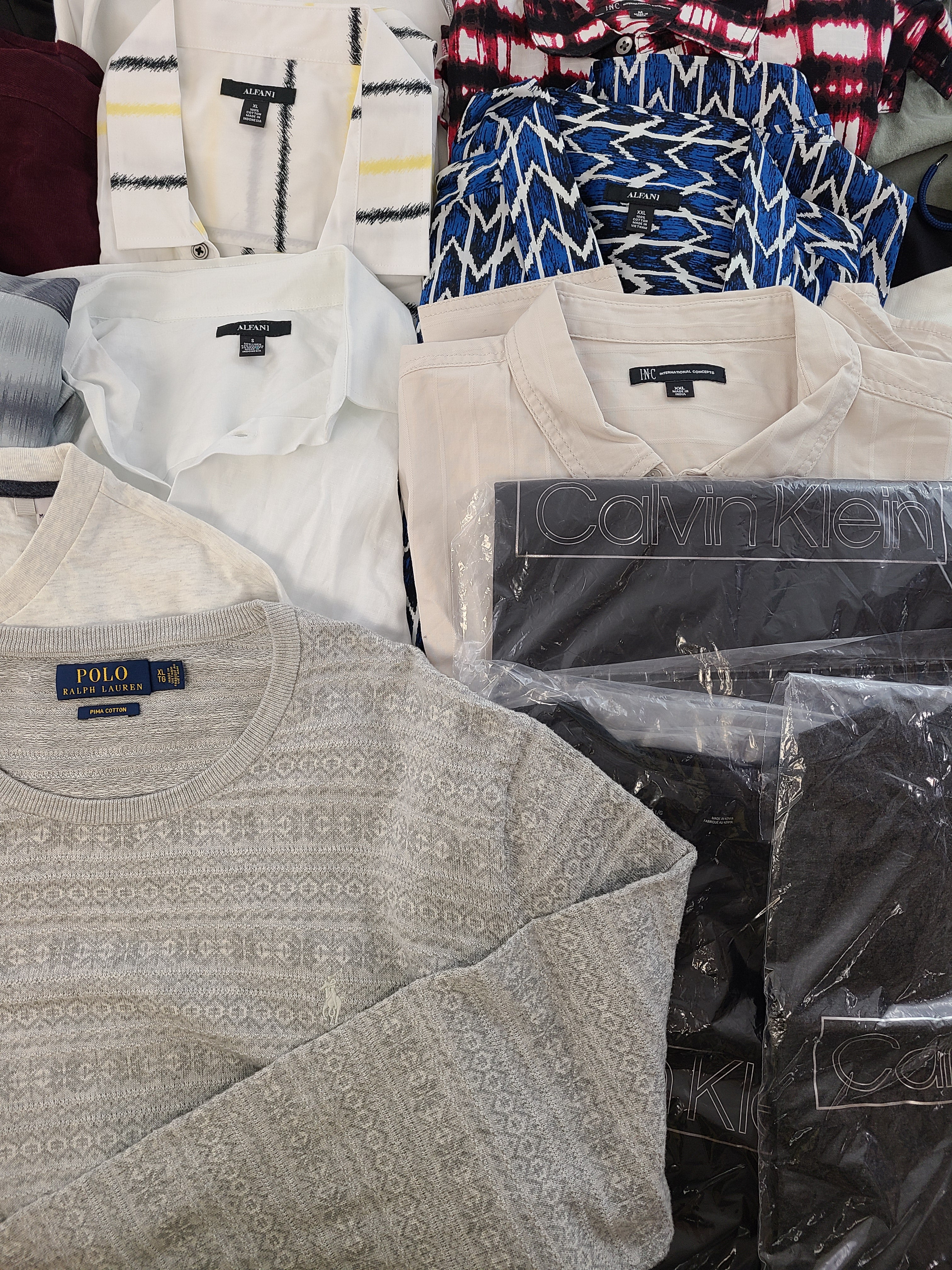 Men's Clothing Wholesale Lot Polo Ralph Lauren, Calvin Klein, Original Penguin, Tasso Elba, American Apparel, Bar lll, INC and more, 25 Units, Shelf Pulls, MSRP $1,661.95