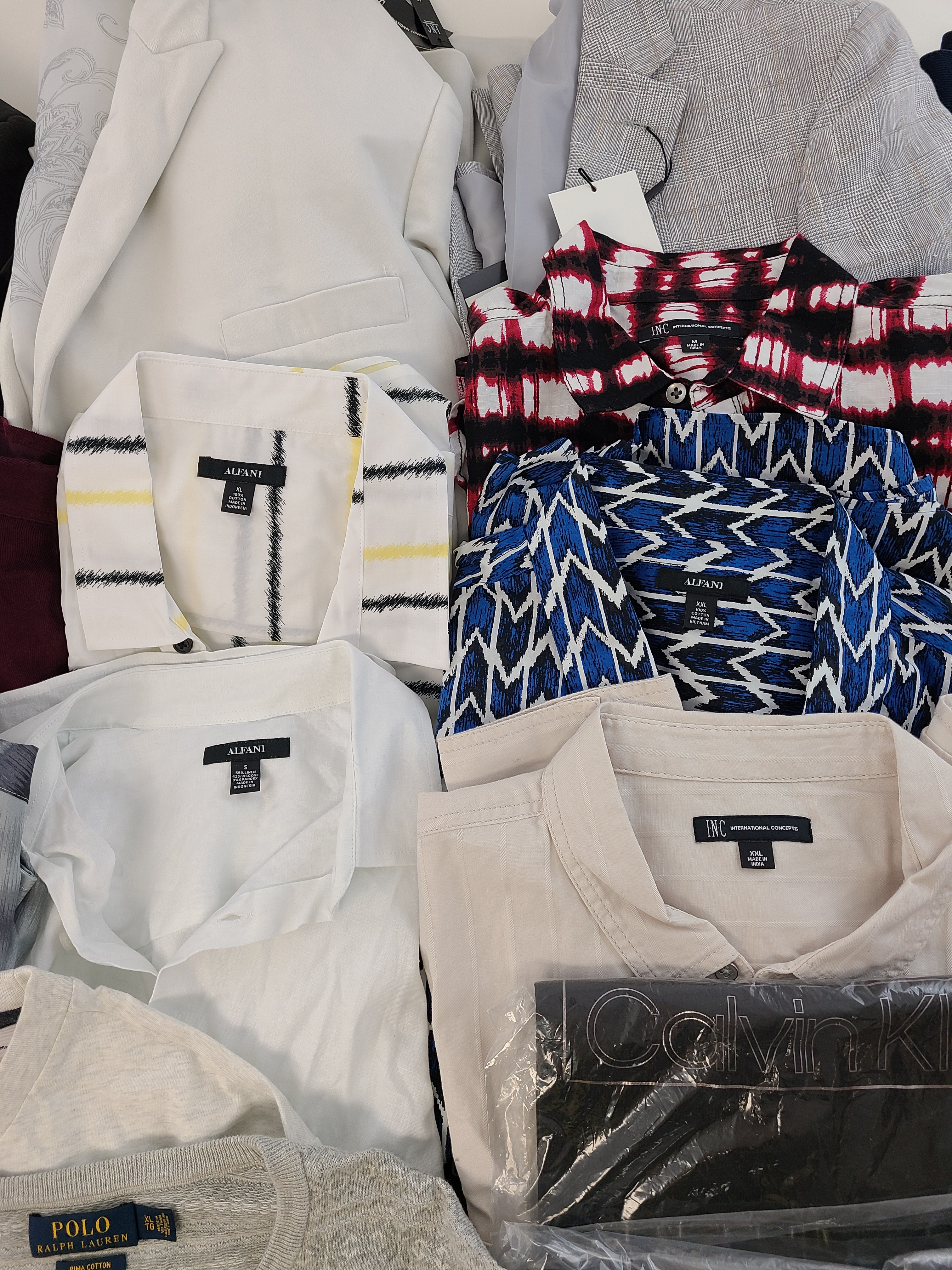 Men's Clothing Wholesale Lot Polo Ralph Lauren, Calvin Klein, Original Penguin, Tasso Elba, American Apparel, Bar lll, INC and more, 25 Units, Shelf Pulls, MSRP $1,661.95