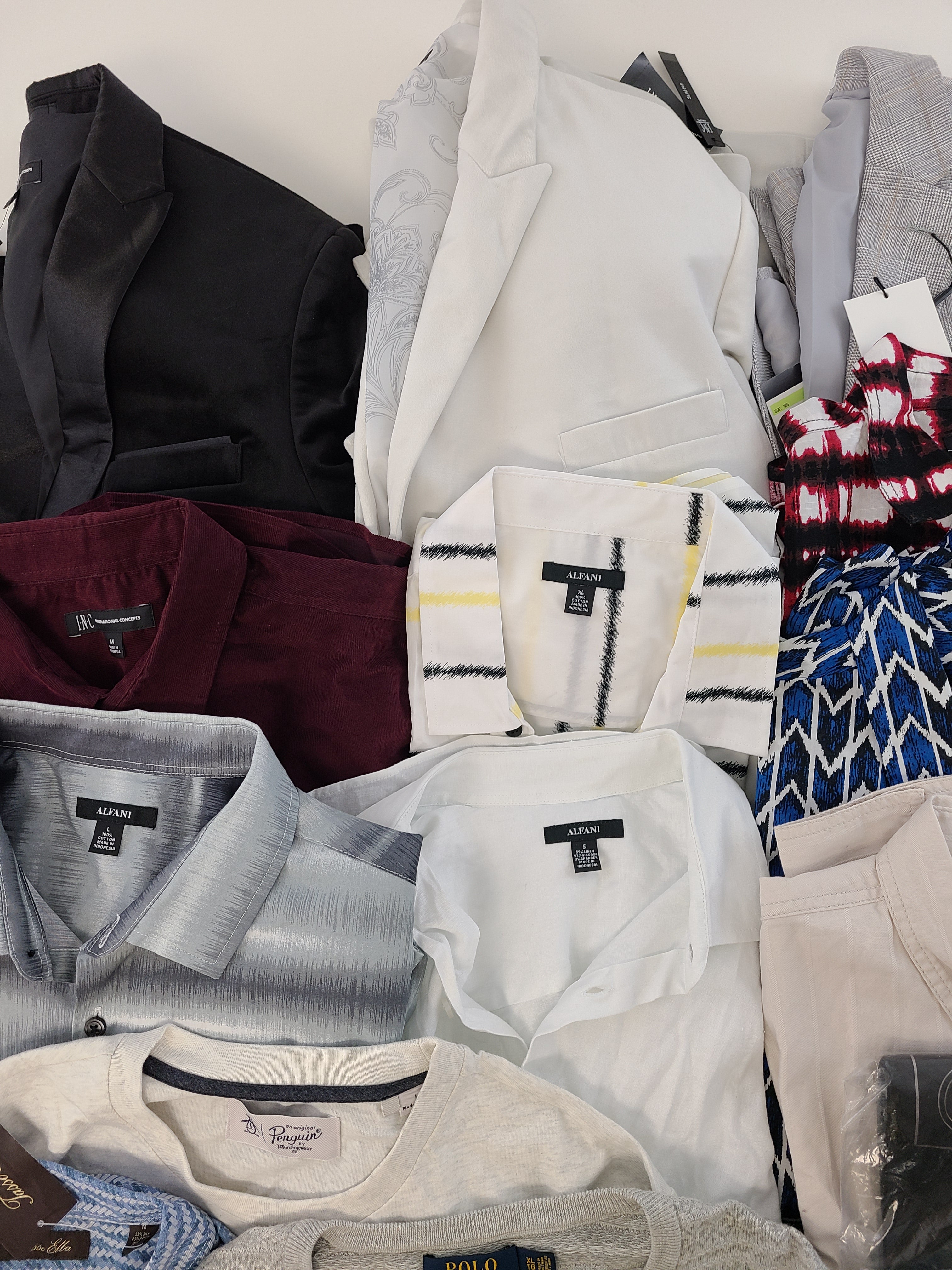Men's Clothing Wholesale Lot Polo Ralph Lauren, Calvin Klein, Original Penguin, Tasso Elba, American Apparel, Bar lll, INC and more, 25 Units, Shelf Pulls, MSRP $1,661.95