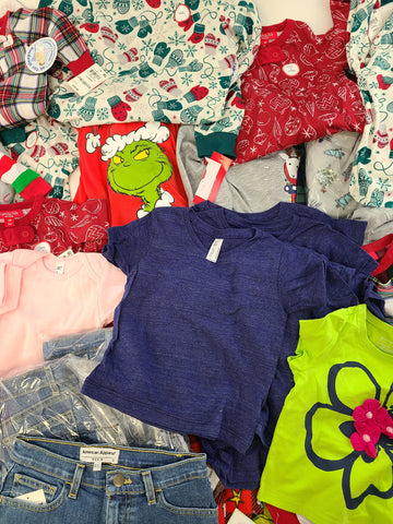 Kid's Clothing Wholesale Lot Levi's, Ralph Lauren, American Apparel, Carter's, Family PJs, First Impressions, Good Night Kiss, and more, 44 Units, Shelf Pulls, MSRP $998.66