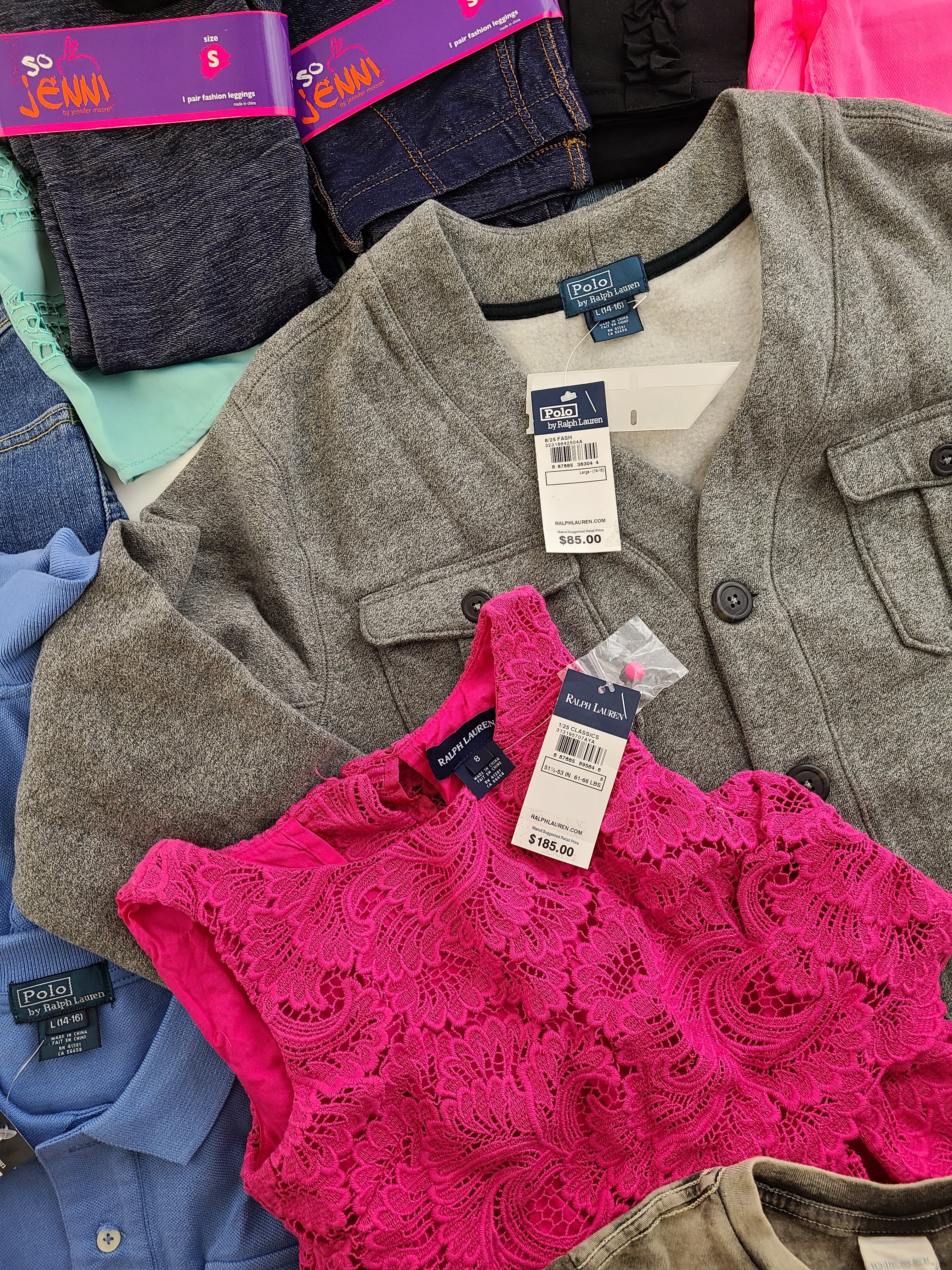 Kid's Clothing Wholesale Lot Polo by Ralph Lauren, Ralph Lauren, Levi's, American Apparel, Aqua, Diesel, Chaser, Ghostbusters and more, 34 Units, Shelf Pulls, MSRP $1,186.24