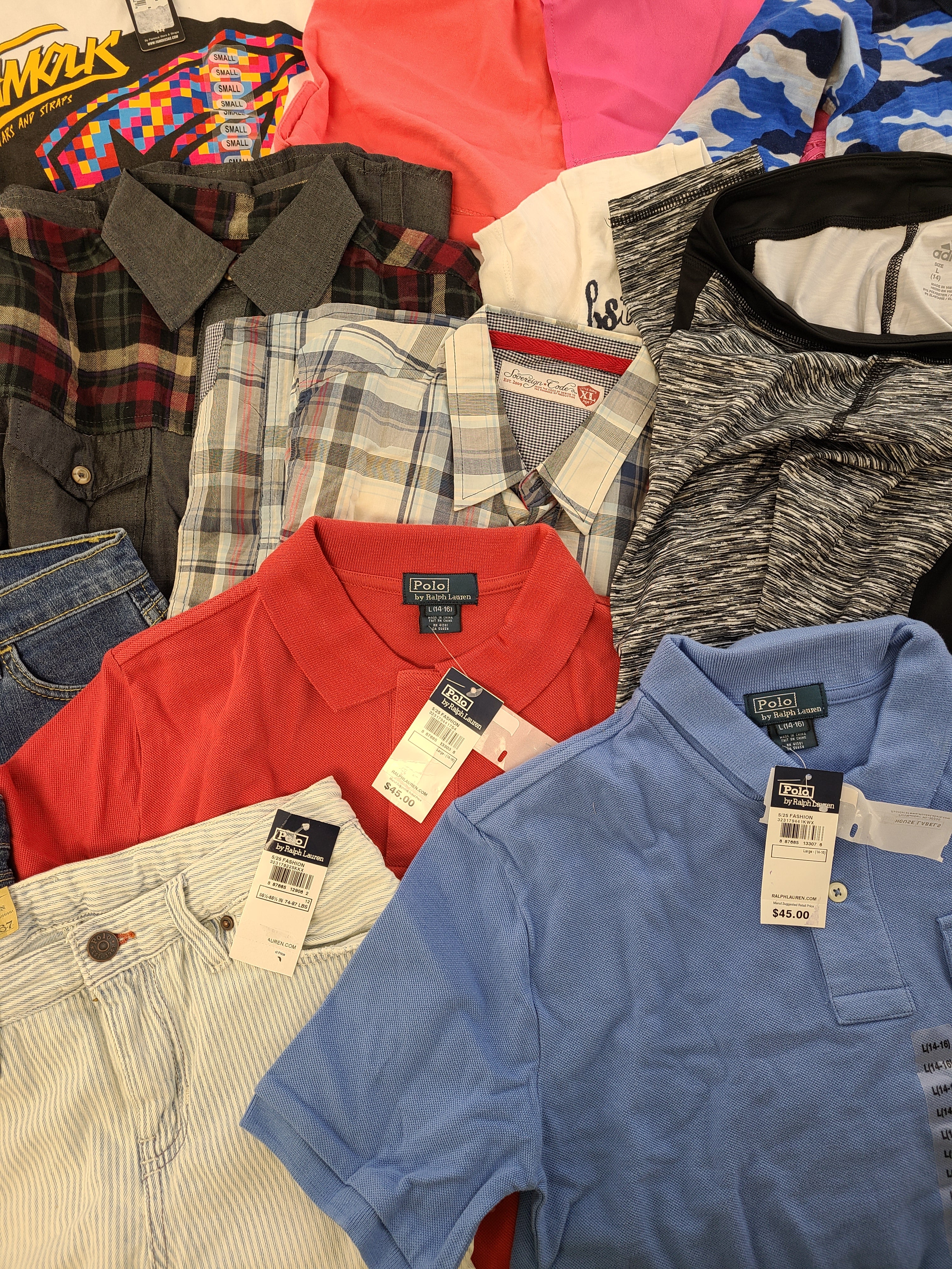 Kid's Clothing Wholesale Lot Polo by Ralph Lauren, Adidas, Levi's, Guess, American Apparel, Aqua, Hello Kitty, Sean John, Splendid, Tempted and more, 38 Units, Shelf Pulls, MSRP $966.82
