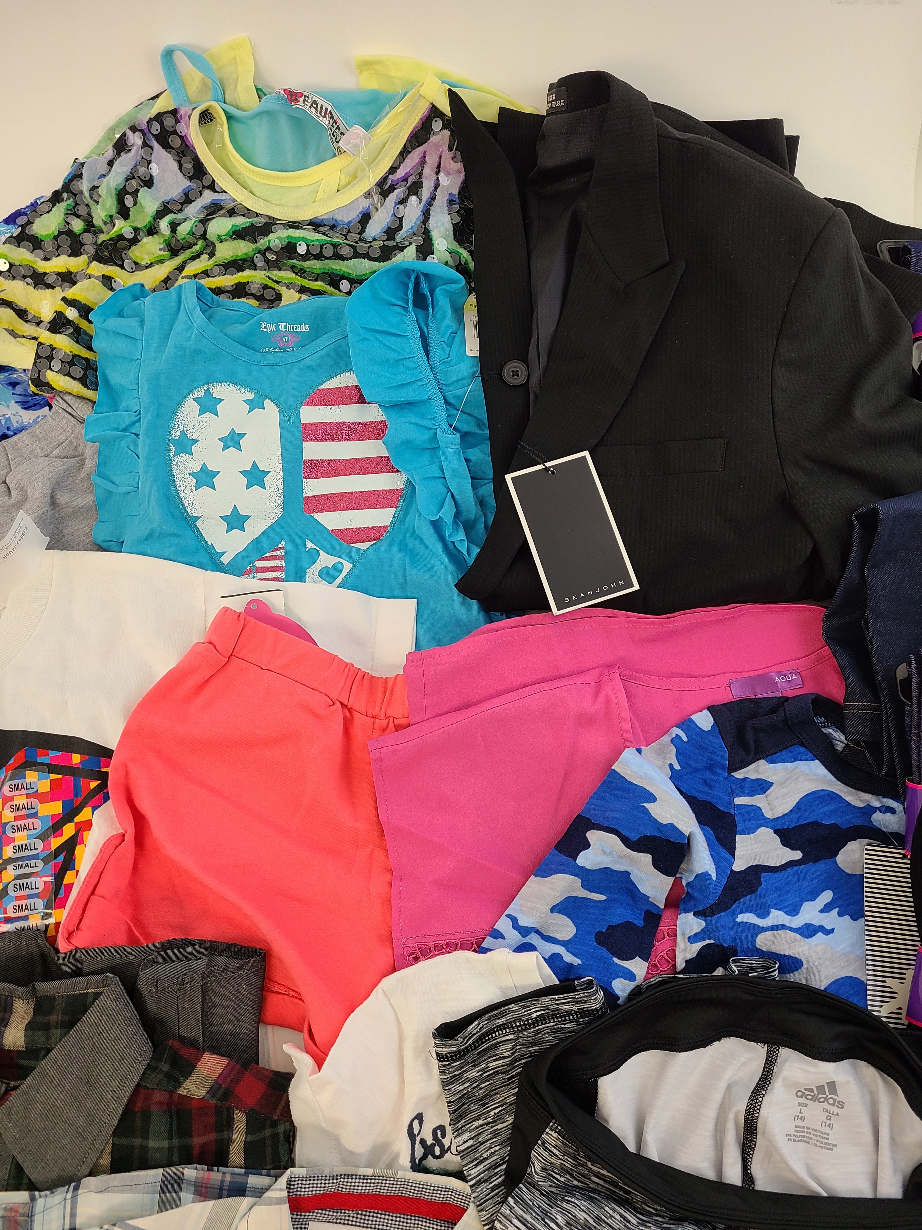 Kid's Clothing Wholesale Lot Polo by Ralph Lauren, Adidas, Levi's, Guess, American Apparel, Aqua, Hello Kitty, Sean John, Splendid, Tempted and more, 38 Units, Shelf Pulls, MSRP $966.82