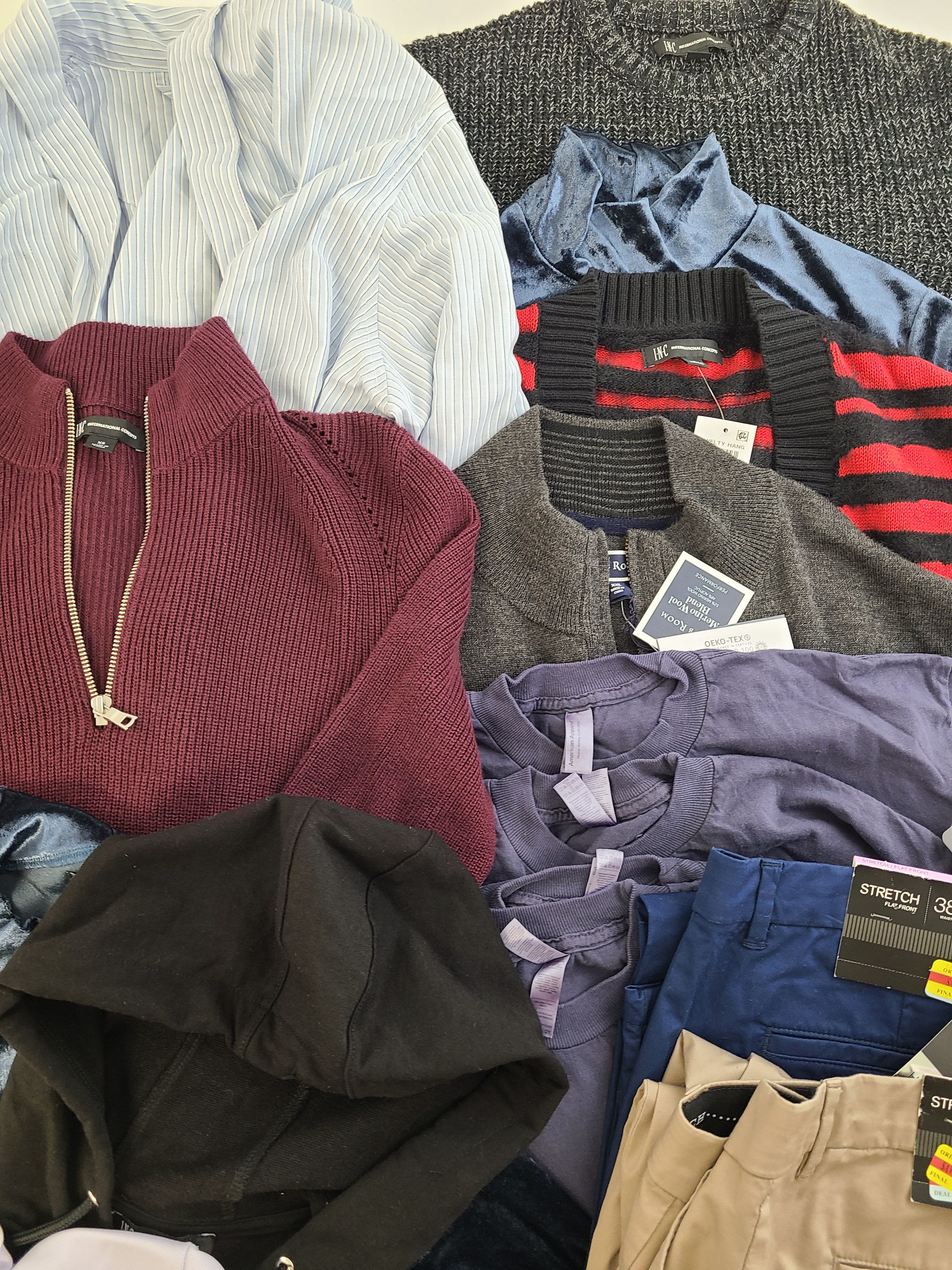 Men's Clothing Wholesale Lot Levi's, Nike, DKNY, Adidas, Guess, Tasso Elba, American Apparel, Club Room, INC and more, 25 Units, Shelf Pulls, MSRP $1,632.99