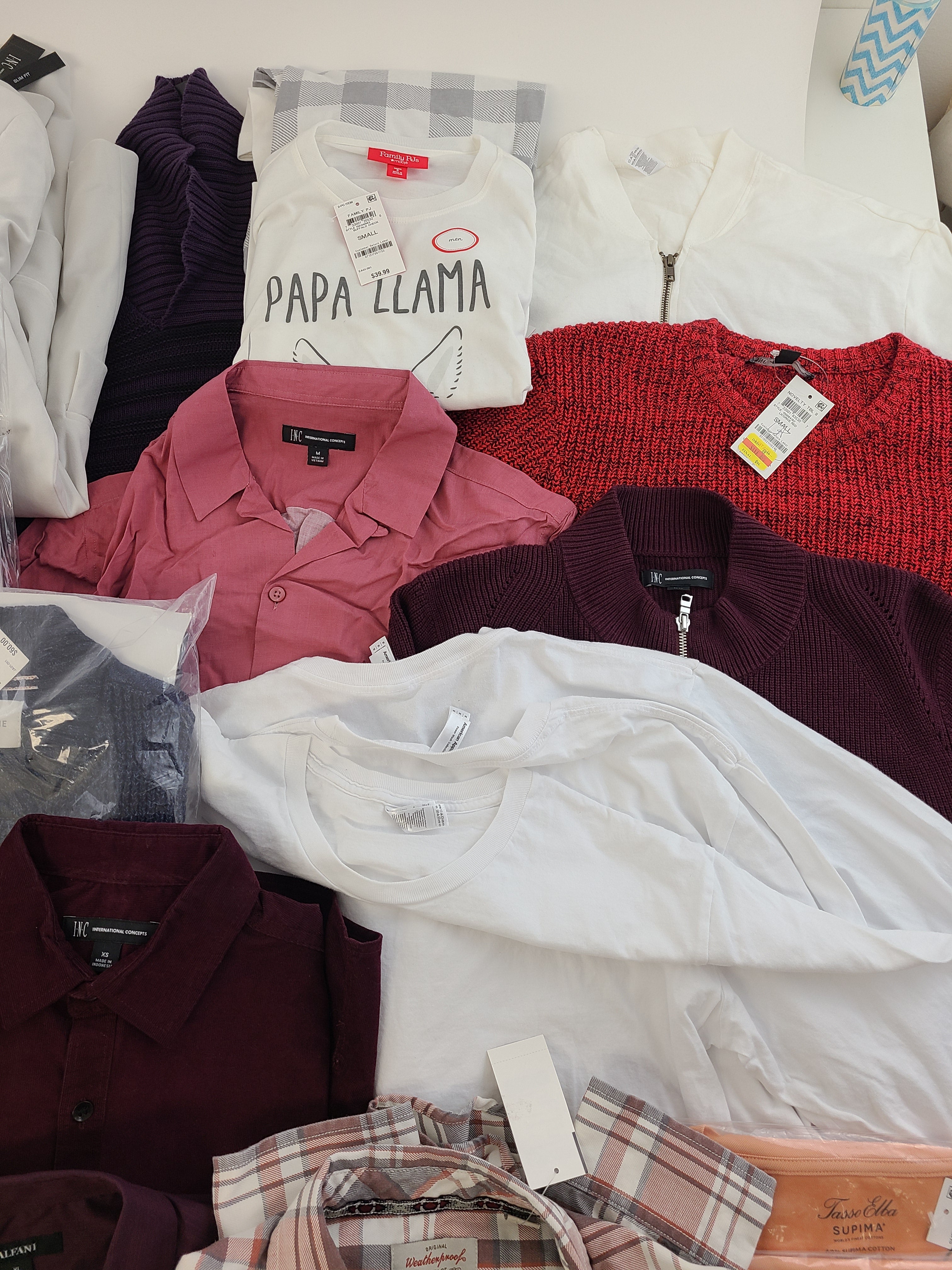 Men's Clothing Wholesale Lot Calvin Klein, Levi's, Adidas, Weatherproof Vintage, Tasso Elba, American Apparel, INC, Alfani and more, 26 Units, Shelf Pulls, MSRP $1,532.97