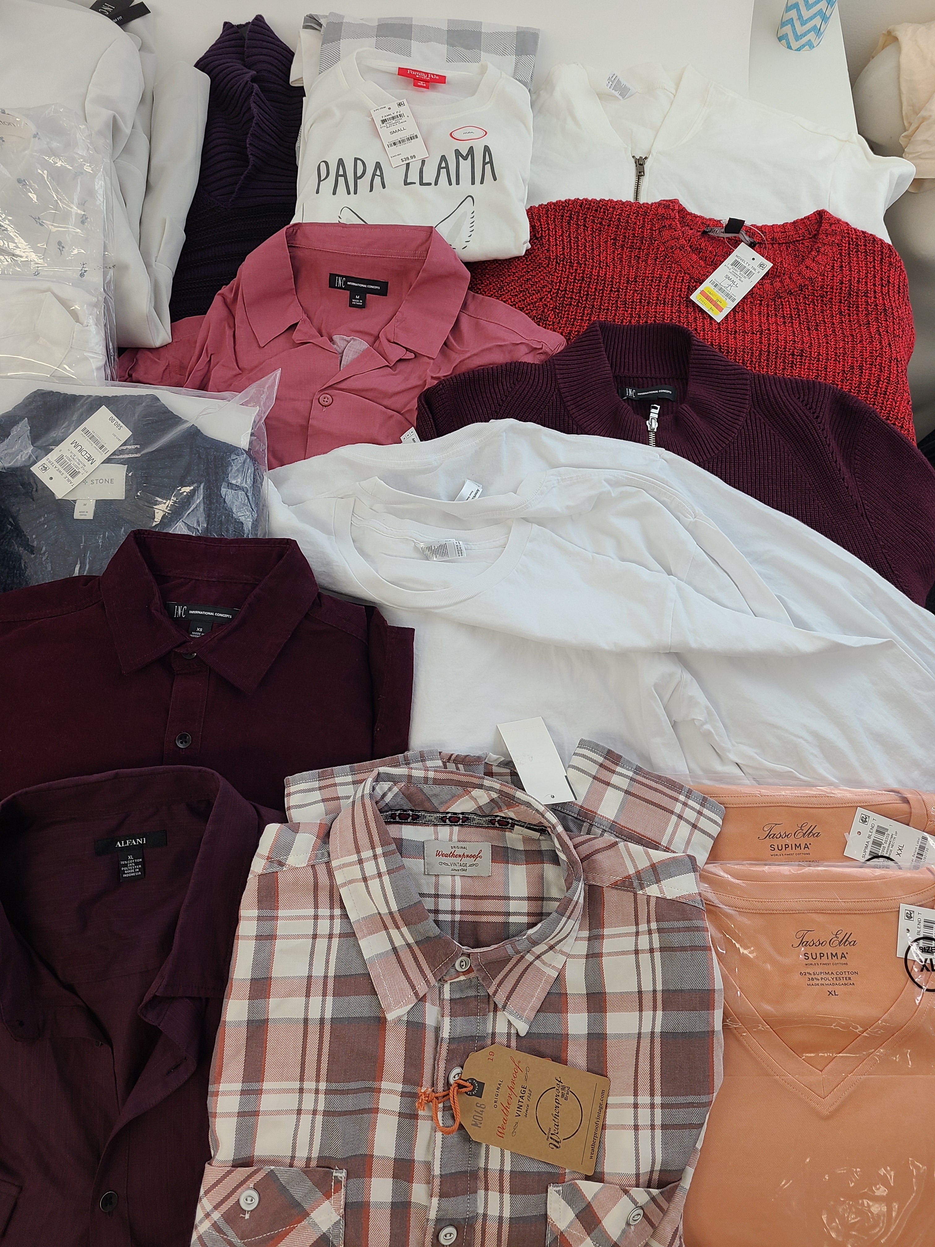 Men's Clothing Wholesale Lot Calvin Klein, Levi's, Adidas, Weatherproof Vintage, Tasso Elba, American Apparel, INC, Alfani and more, 26 Units, Shelf Pulls, MSRP $1,532.97