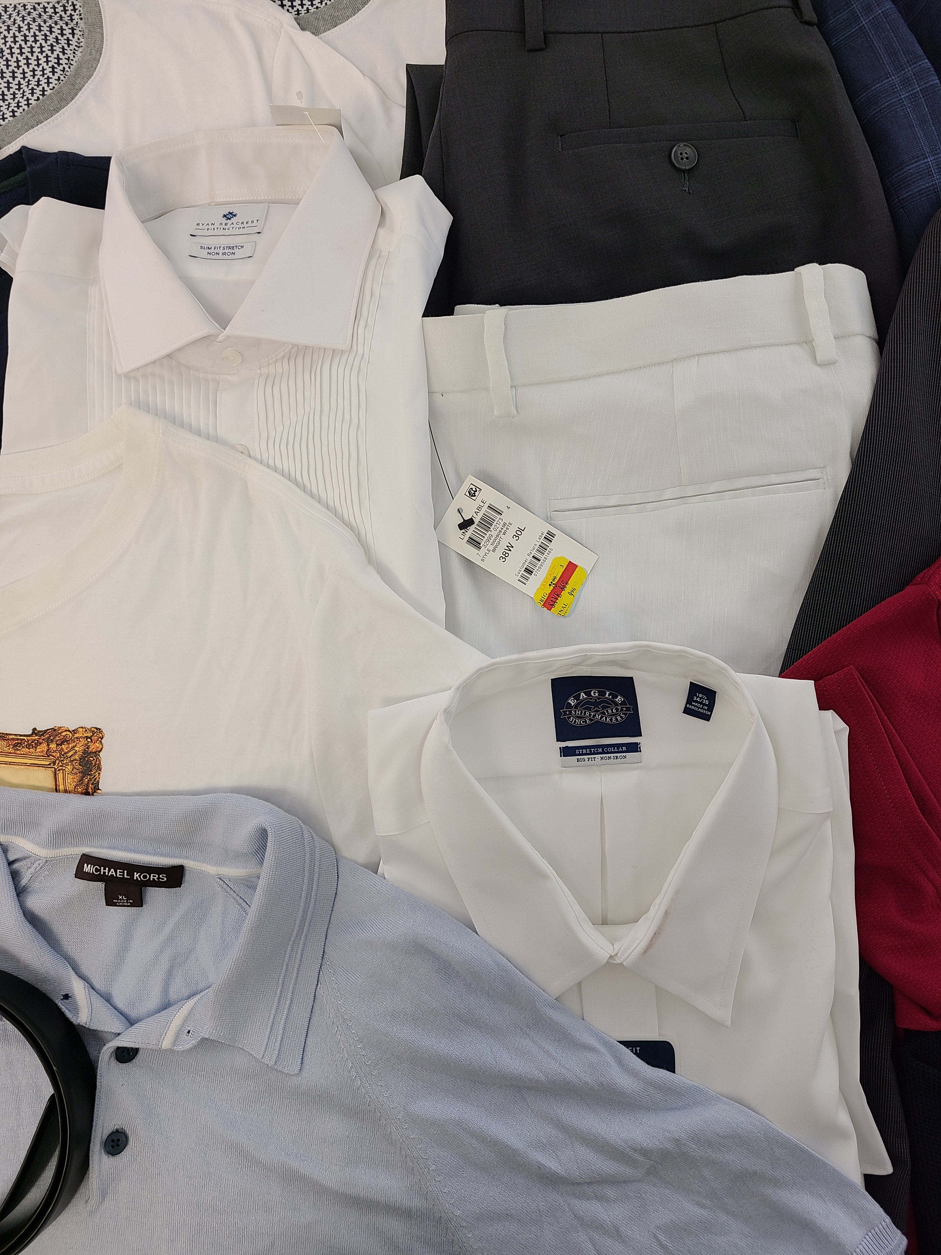Men's Clothing Wholesale Lot Polo Ralph Lauren, Michael Kors, Calvin Klein, Nike, Eagle, Ryan Seacrest, Club Room, INC, Alfani and more, 23 Units, Customer Returns, MSRP $1,629.50