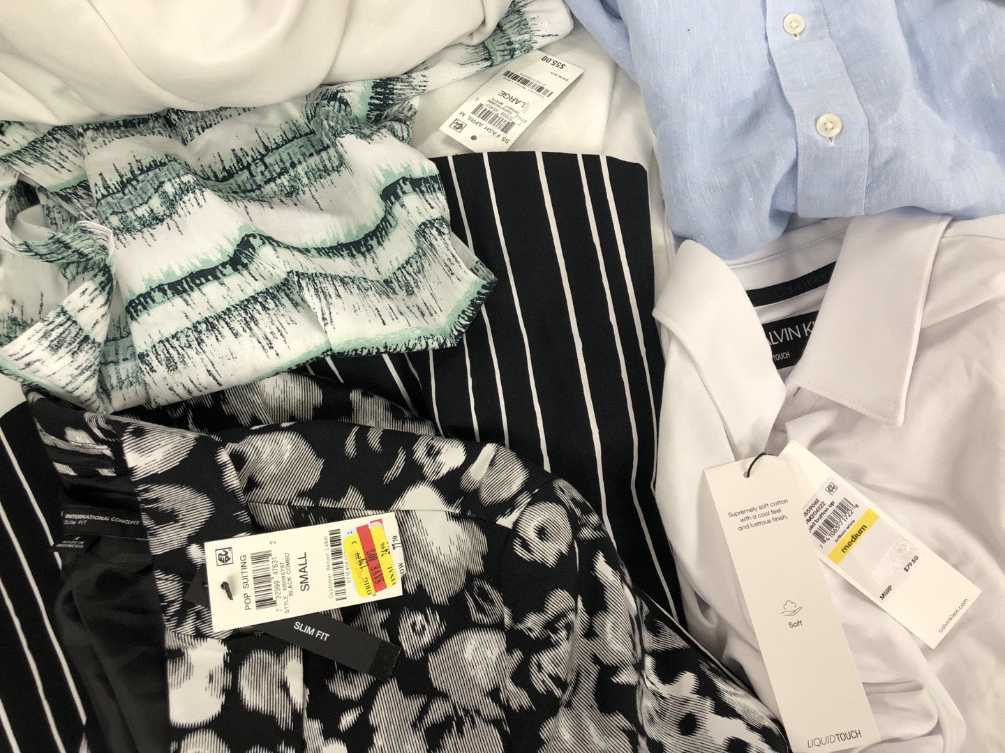 Men's Clothing Calvin Klein, Michael Kors, Polo Ralph Lauren, American Apparel, Alfani, INC and more, 24 Units, Shelf Pulls, MSRP $1,552