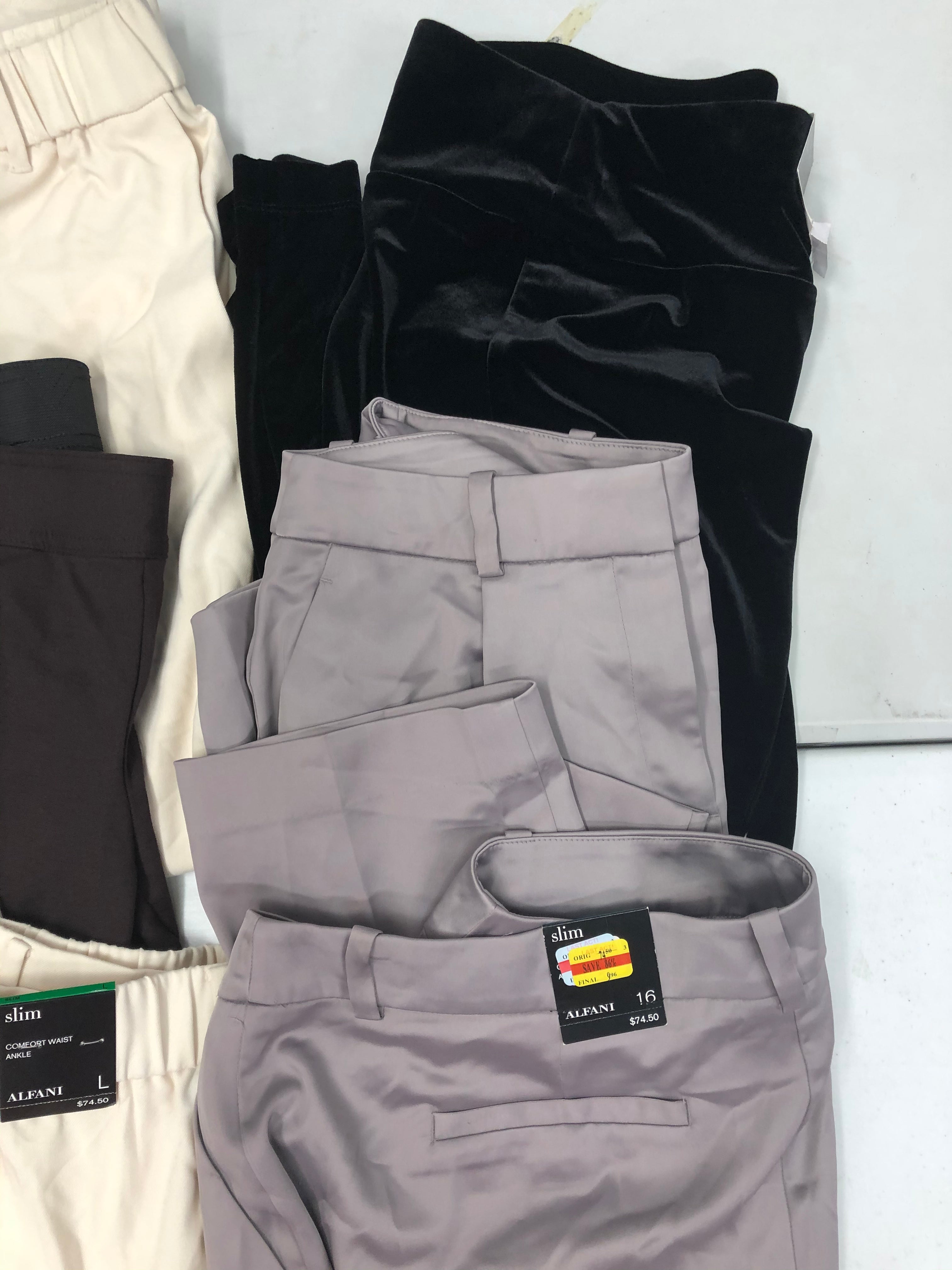Womens' Clothing Pants Wholesale Lot, Alfani, INC 10 Units, Shelf Pulls, MSRP $700