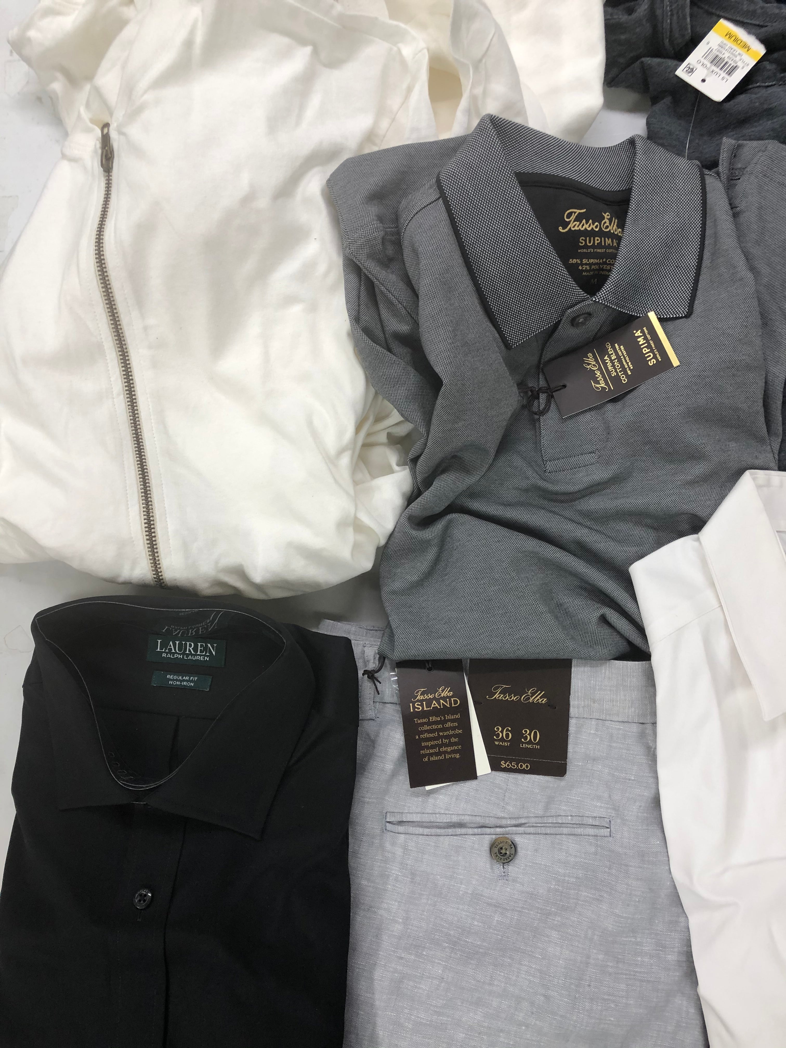 Men's Clothing Polo Ralph Lauren, Lucky Brand, Adidas, Calvin Klein, American Apparel, Tasso Elba, Club Room, INC and more, 18 Units, Shelf Pulls, MSRP $1,045.99