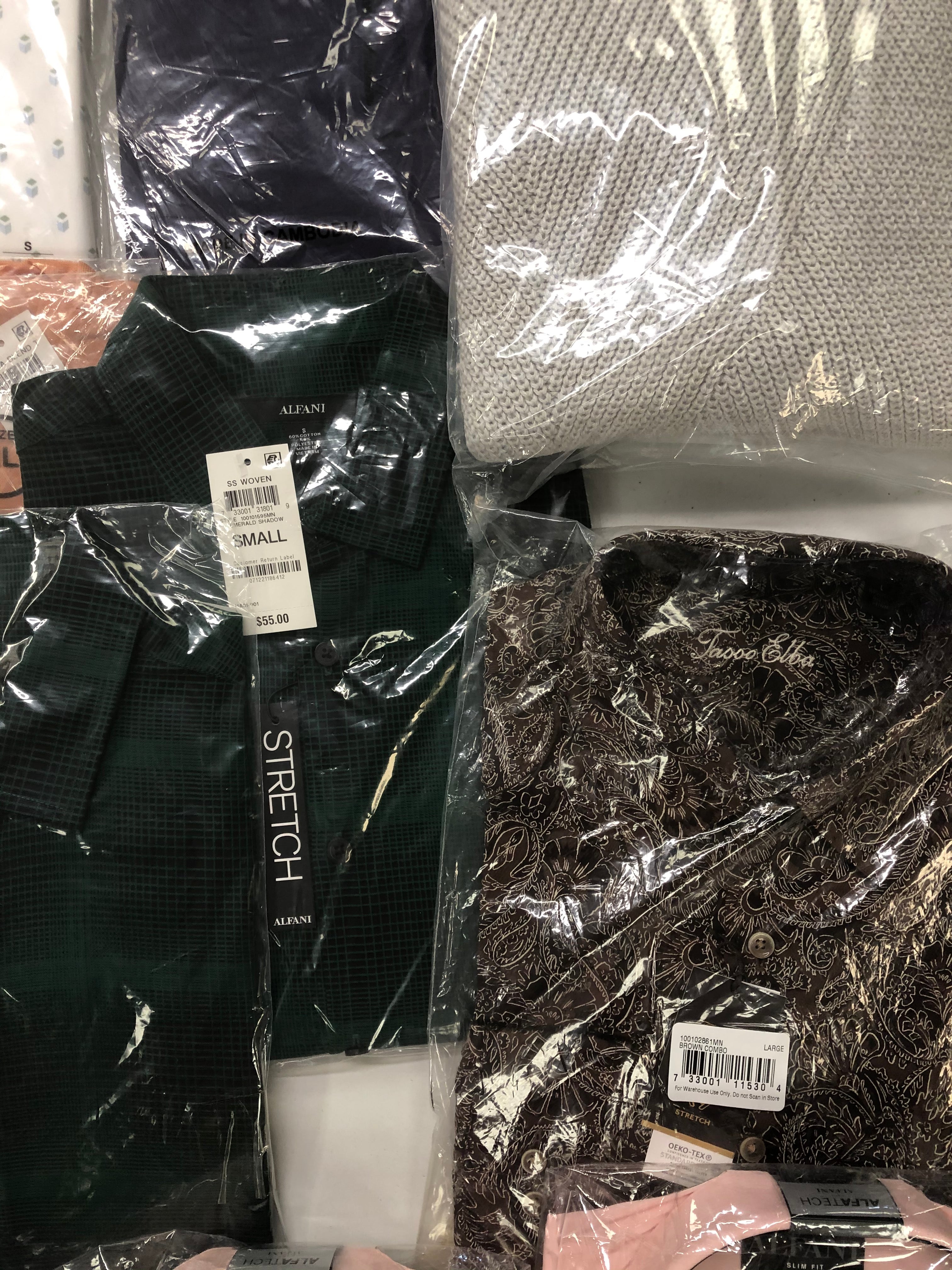 Men's Clothing Adidas, Calvin Klein, Tasso Elba, Club Room, Alfani, INC and more, 19 Units, Shelf Pulls, MSRP $1,034.99