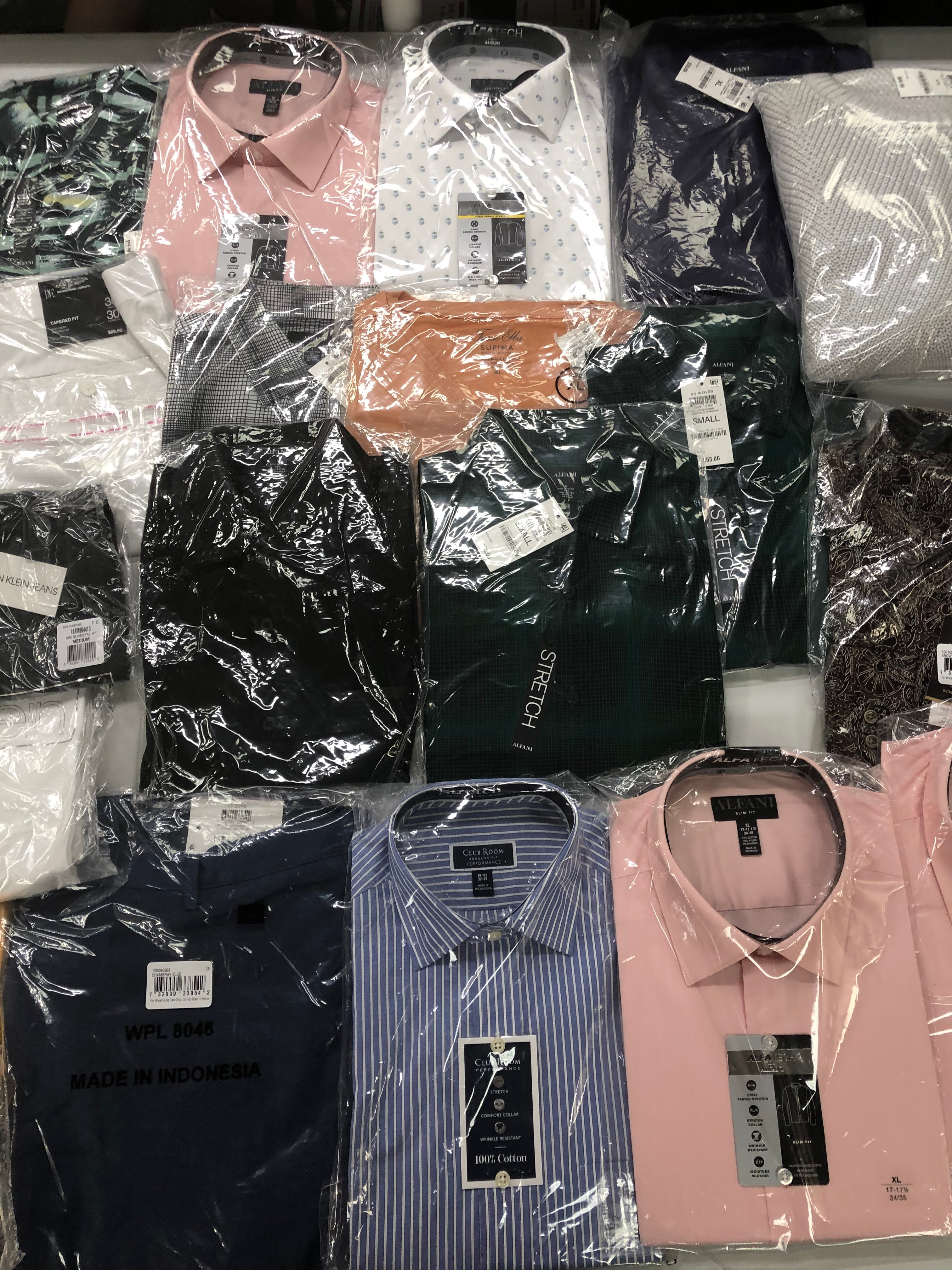 Men's Clothing Adidas, Calvin Klein, Tasso Elba, Club Room, Alfani, INC and more, 19 Units, Shelf Pulls, MSRP $1,034.99